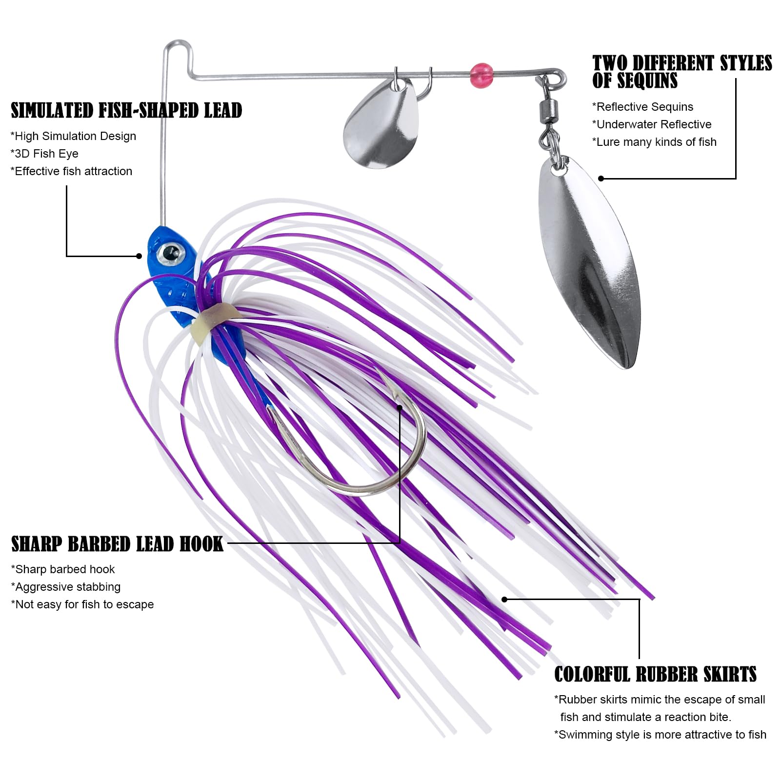 Spinnerbait - Set di 6 esche artificiali Chatterbait per pesca e pesce persico, luccio, trota, luccioperca, salmone