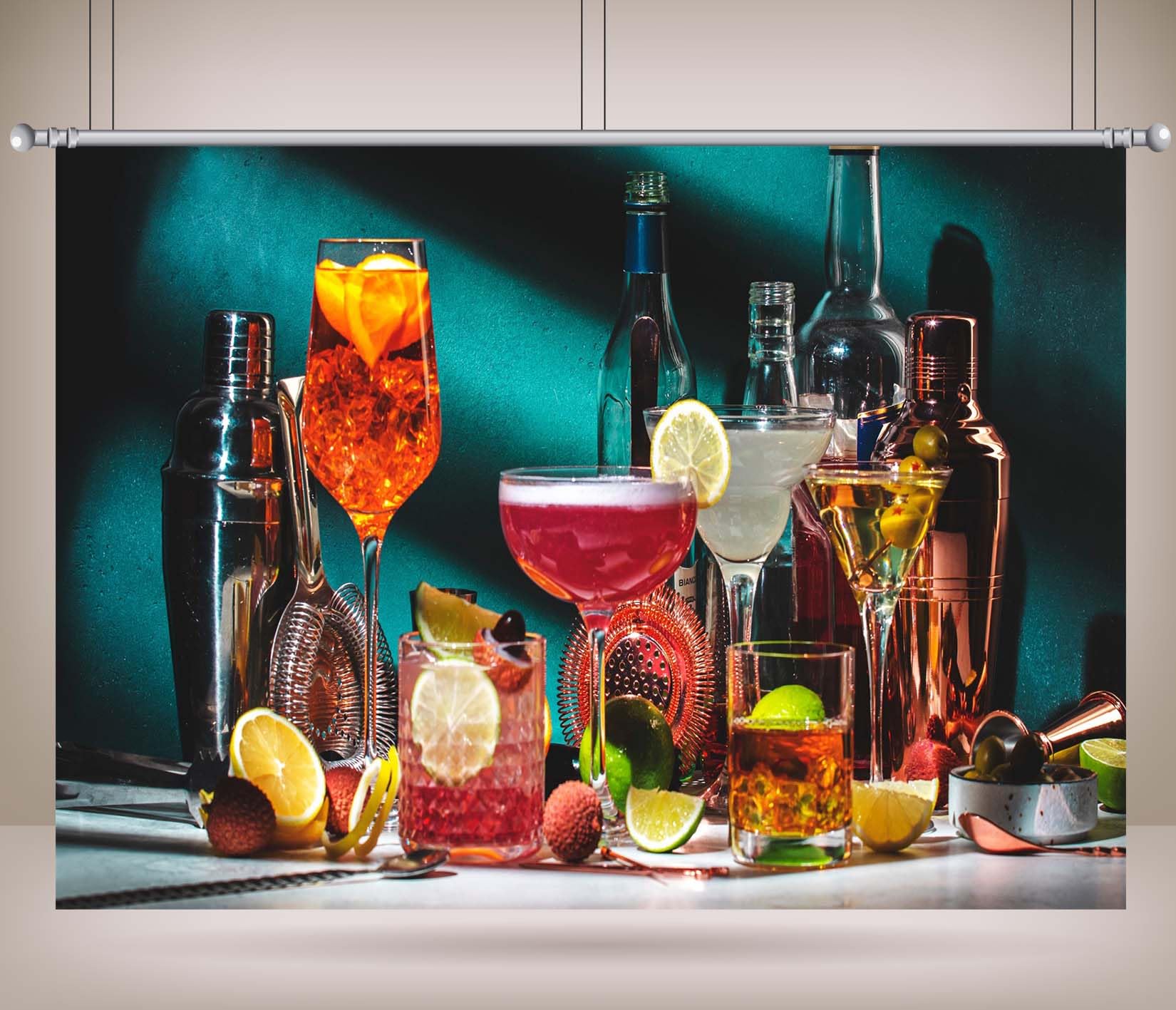 15x8FT (4,6x2,5m) Esposizione Di Cocktail E Bevande Sfondo Fotografico | Esposizione Di Cocktail E Tessuto Background,Bicchieri Colorati Bottiglie,Decorazioni Festa E Foto,Photo Booth