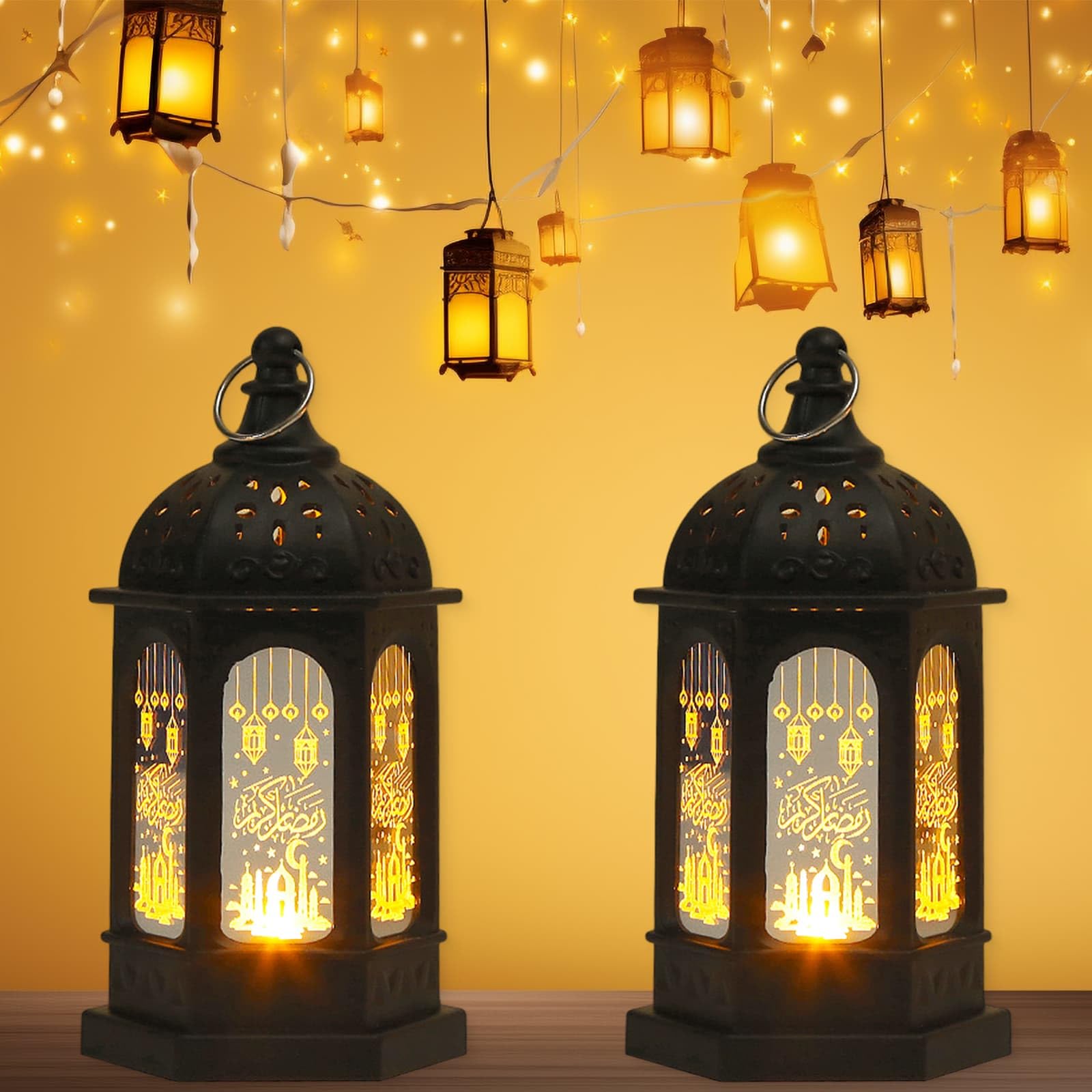 Amazon.com: 2 Pack Ramadan Lantern - Black Hexagon Islamic Lamp