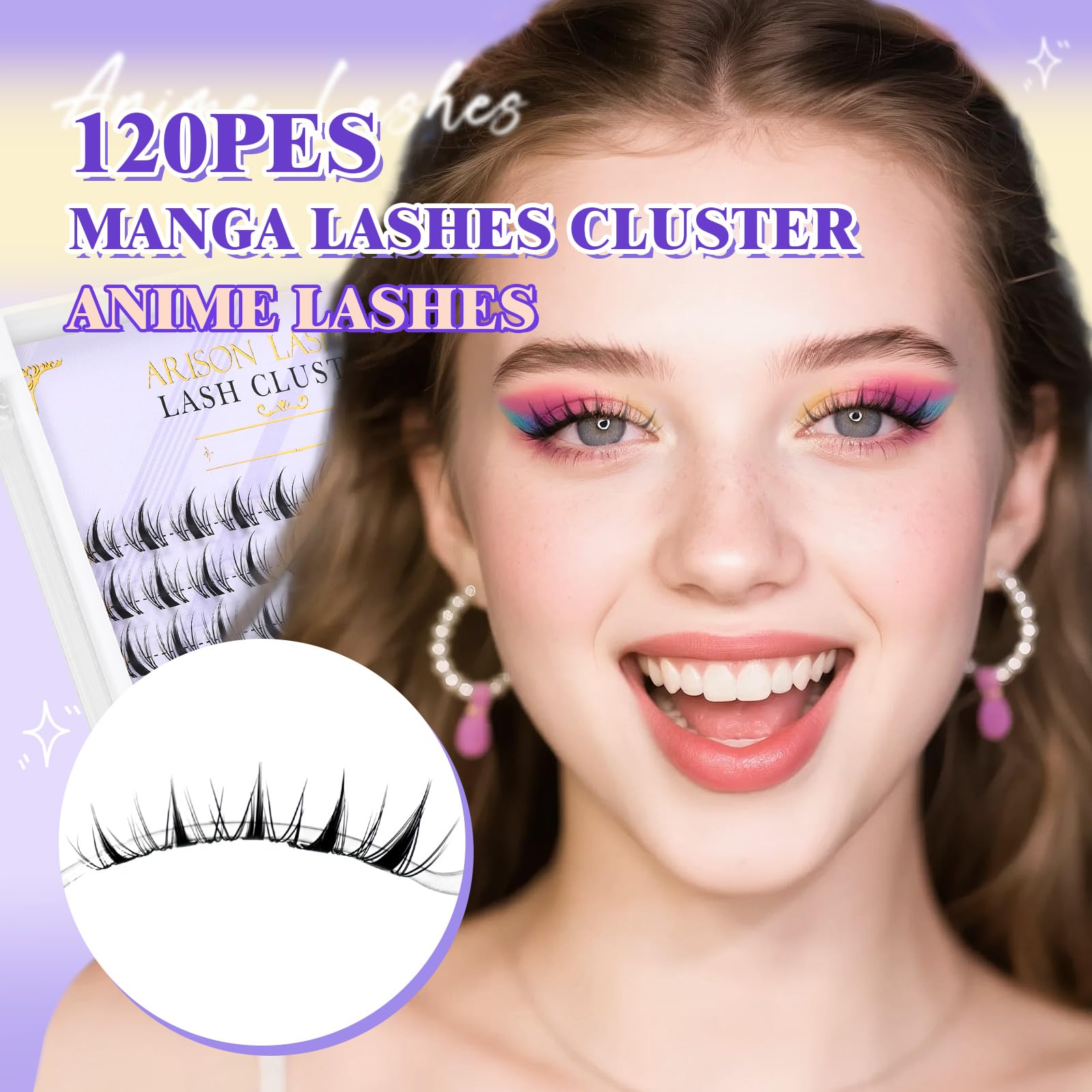 Arison Lashes Manga Fairy Lashes Cluster indywidualne rzęsy Anime przedłużenie rzęs, kolczaste rzęsy, Cosplay DIY (Anime D-9-16Mix)
