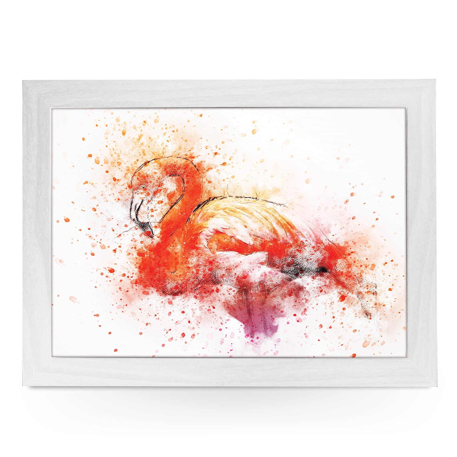 Portable Lap Desk Tray (Watercolour Flamingo) Handmade Wooden Frame, Beanbag Cushioned Bottom | Computers, Laptops, Meals, Food | L833 White