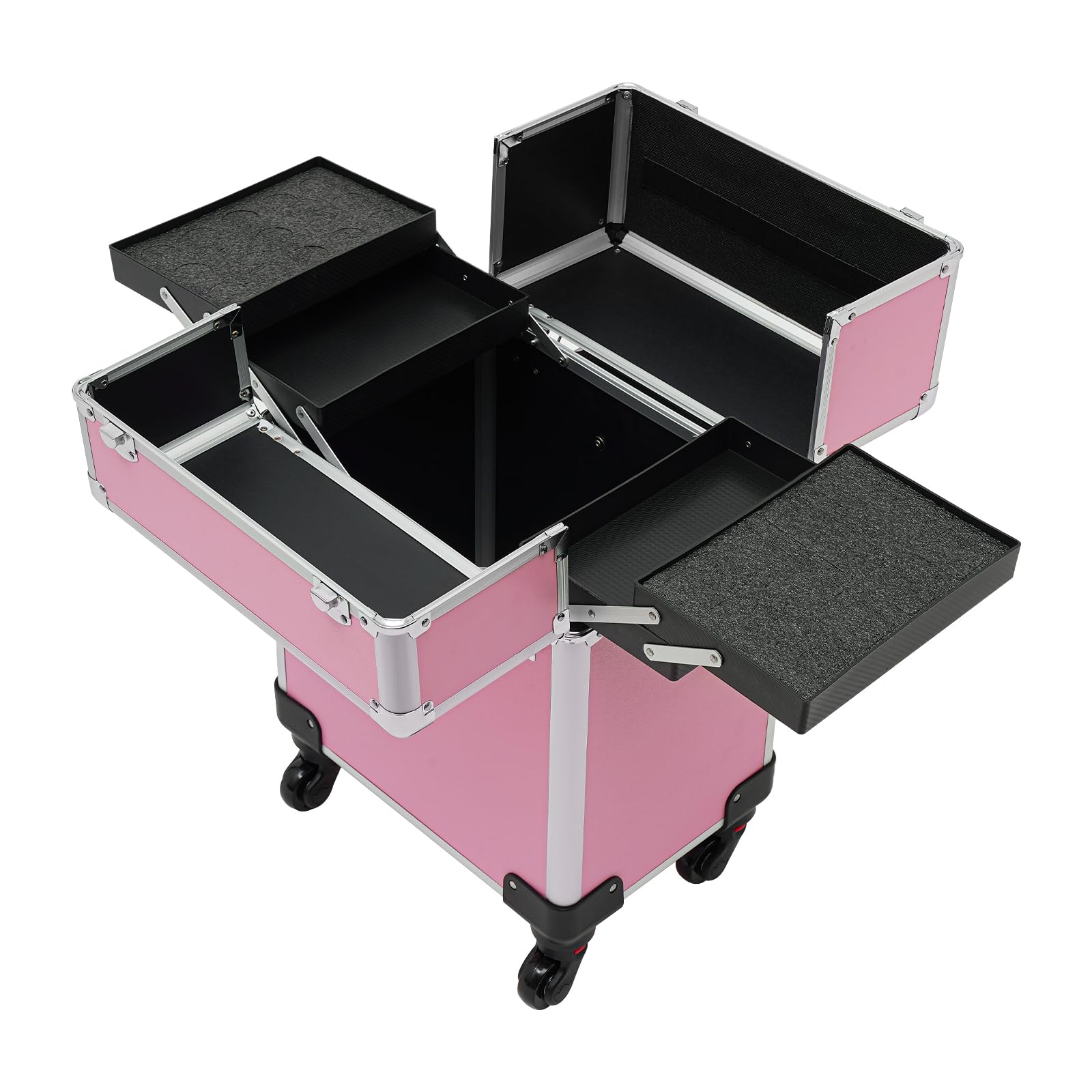 DMSIDN Professional Rolling Makeup Train Case with Universal Wheel, Makeup Travel Case for Make-up Artists Hairdressers, Large Capacity Makrup