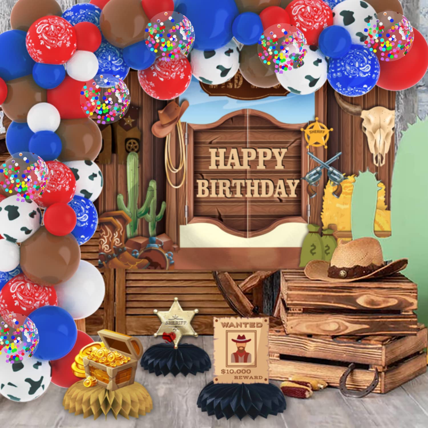 YYDSXK Décorations D'anniversaire De Ferme Avec Ballons Café Beige, Bannière « Happy Birthday », Ballons En Aluminium En Forme De Vache, Décoration De Gâteau, Fournitures De Fête Pour Fête Prénatale