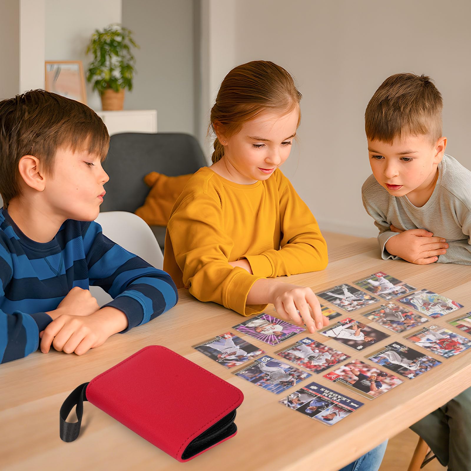 Kartenmappe mit 1 Fach, Sammelalbum, Einzelkartenhalter mit 20 Seiten, für 40 Karten, Seitenlader Mini Ordner für TCG, MTG, Sport, Baseball, Fußball, Kleines Sportkartenbuch, Rot