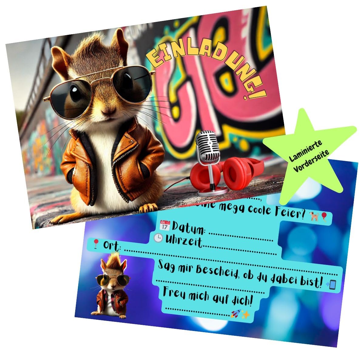 Tarjetas de invitación de cumpleaños infantiles con animales, 10 tarjetas DIN A6, divertidas invitaciones para niños y niñas (ardilla)