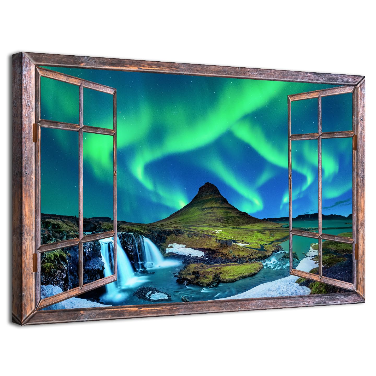 Northern Lights Wall Art Green Aurora Borealis Canvas Prints Pictures Nature Night Sky Landscape Painting Poster for Living Room Bedroom Farmhouse Window Frames Artwork Home Decoration 40x60cm — image 1