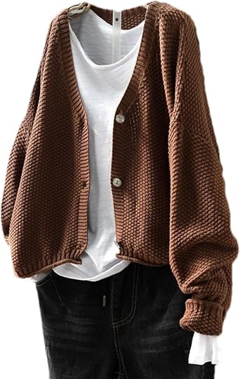 Womens V Neck Button Down Knitwear Cable Knit Cardigan Sweater Long Sleeve Open Front Tops Fall Outwear Coat