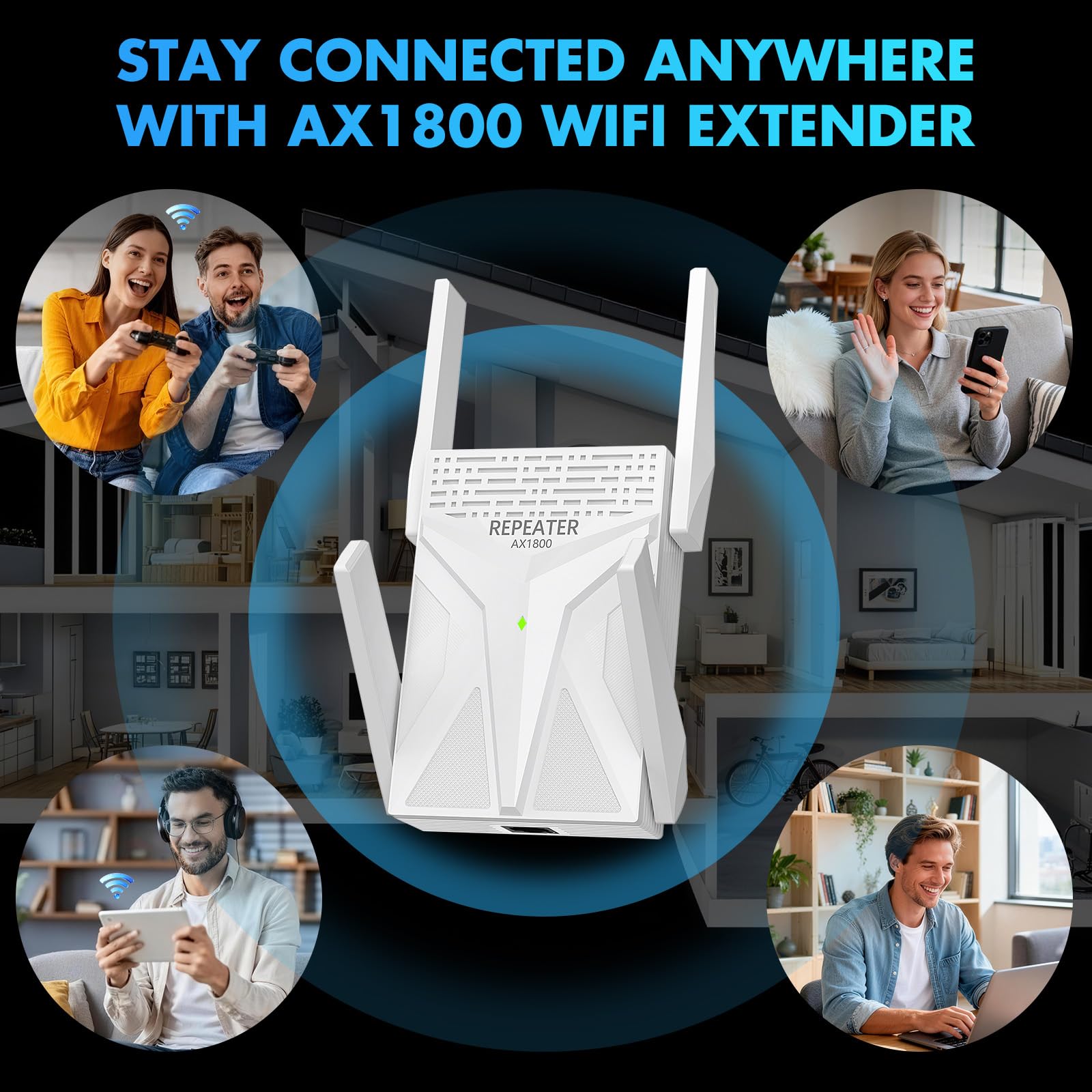 AX1800 WiFi 6 Repeater, WLAN Verstärker bis zu 9800 sq.ft Abdeckung, Dual Band 1800 Mbit/s, WLAN Repeater mit Gigabit LAN Port, Signalverstärker für Zuhause, Kompatibel mit Allen Routern