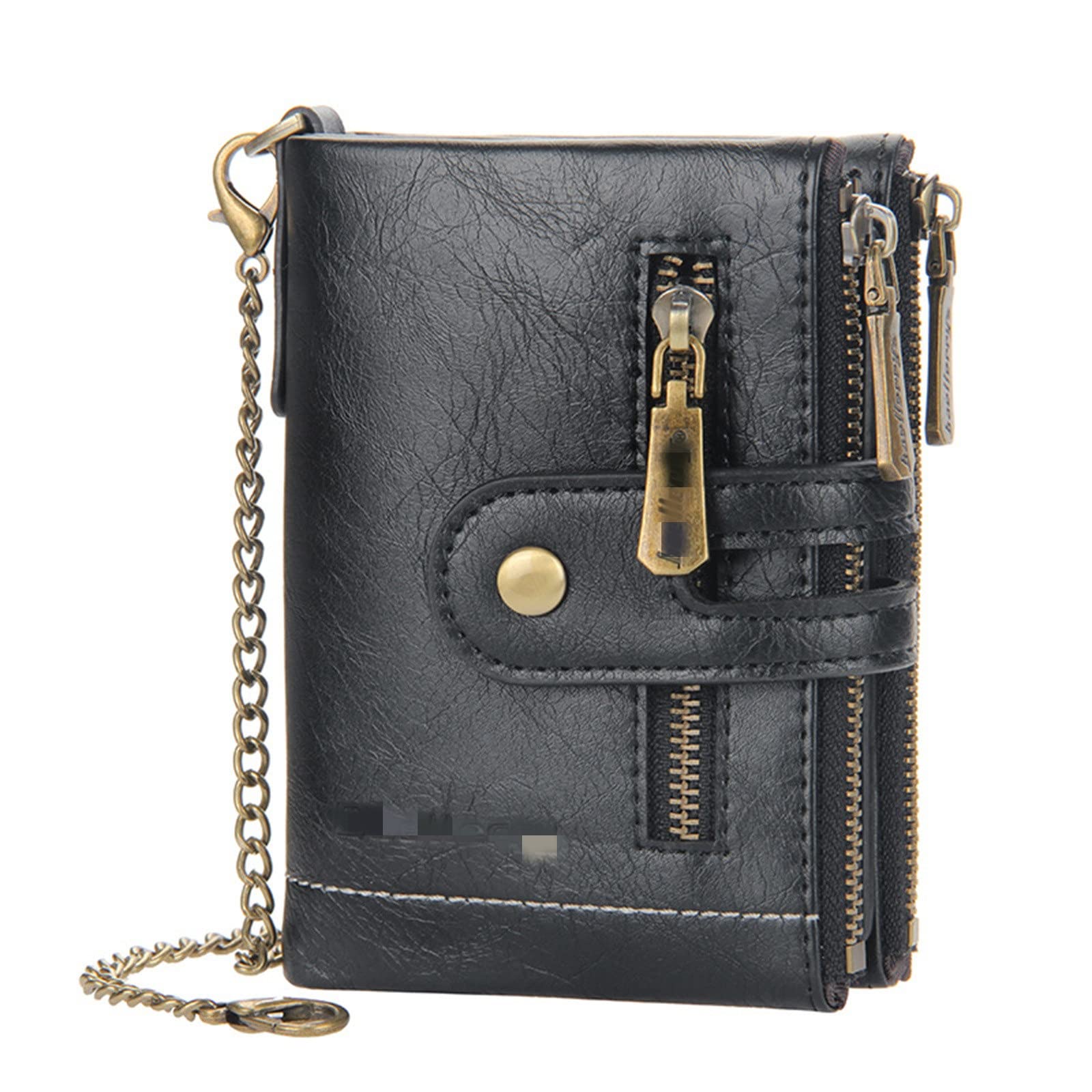 Cartera Cadena Piel Billetera multitarjeta for Hombre Vintage con Doble Cremallera Zero Wallet para Hombres(Schwarz)