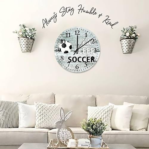 Miniatura 6 de Eat Sleep - Reloj de pared de madera de fútbol de 15 pulgadas, reloj de pared personalizado de fútbol para cocina, silencioso, sin tictac, funciona