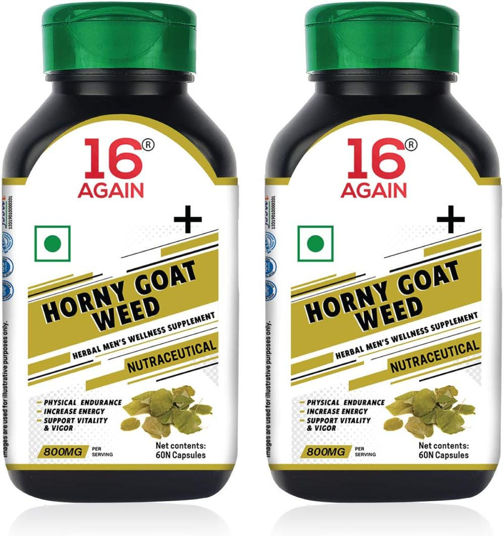 16 Again Horny Goat Weed Plus 60 Capsules 800 mg For Strength Stamina & Energy Pack of 2