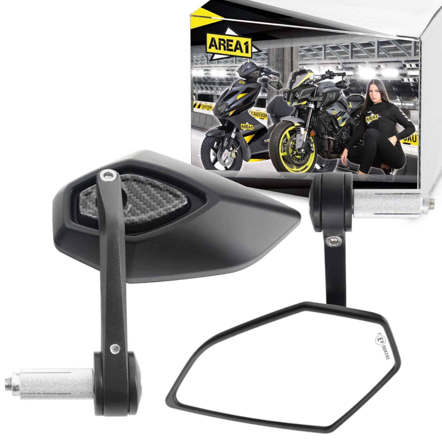 Area1 Motorroller Lenkerendenspiegel Spiegel Set kompatibel mit Supermoto Racing, Classic Moped, Cracker (V80)