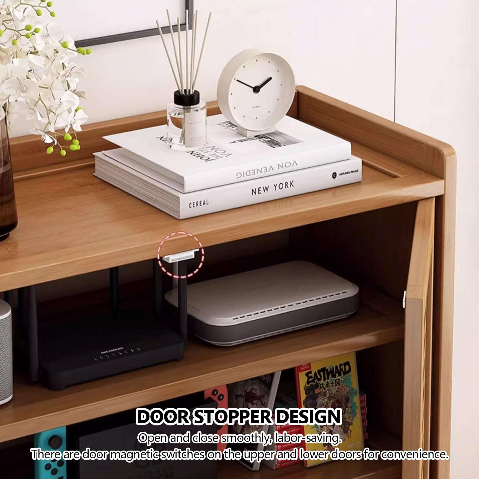 Armoire de rangement en bois pour routeur WiFi, étagère pour routeur avec porte d'armoire, pour la maison, la chambre à coucher, le salon, peut être utilisée pour couvrir les boîtiers électriques