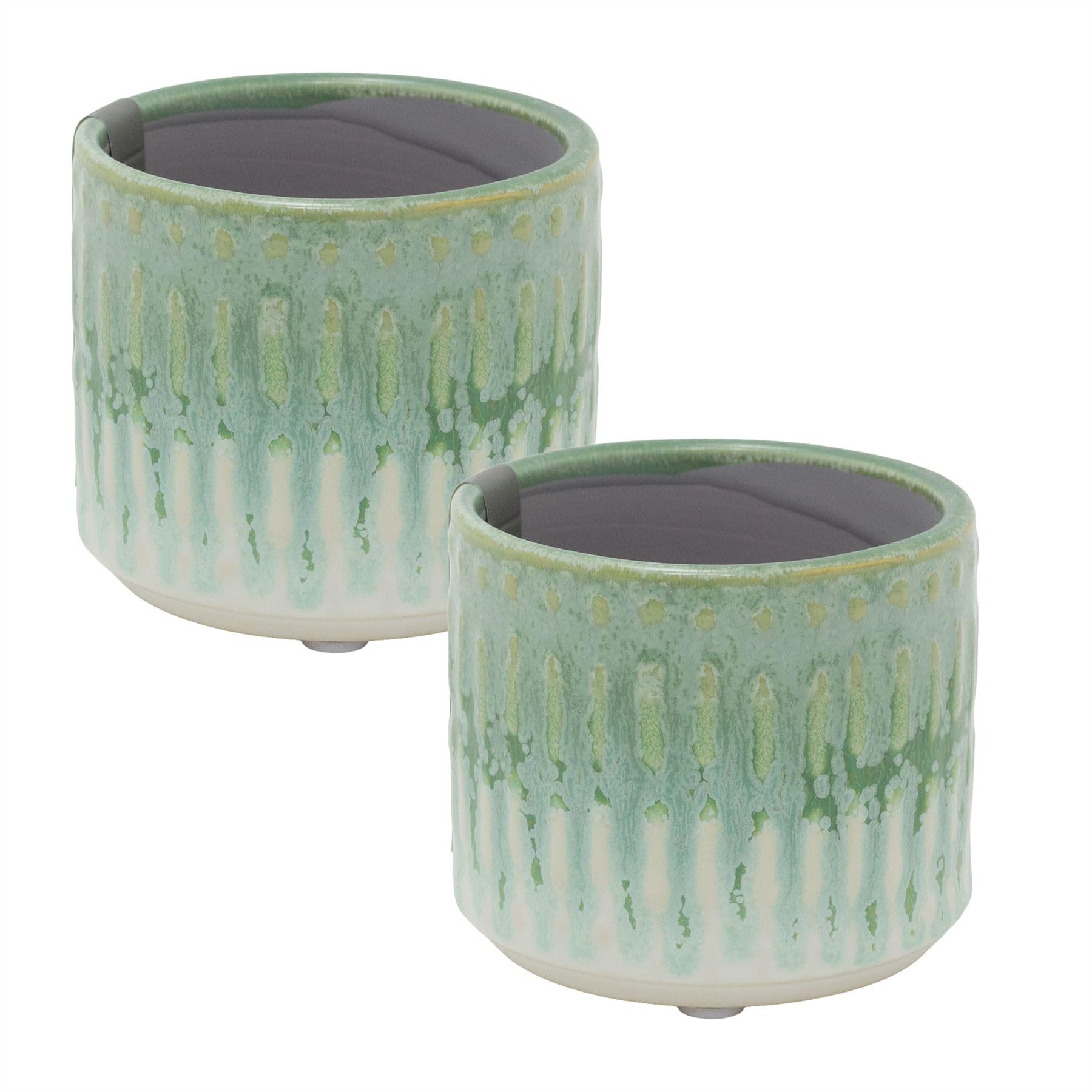 Carousel Home Green Set Of 2 Mini Reactive Glaze Ceramic Plant Pots, 7Cm Small Succulent Planters Indoor Cactus Plant Pots Cachepots