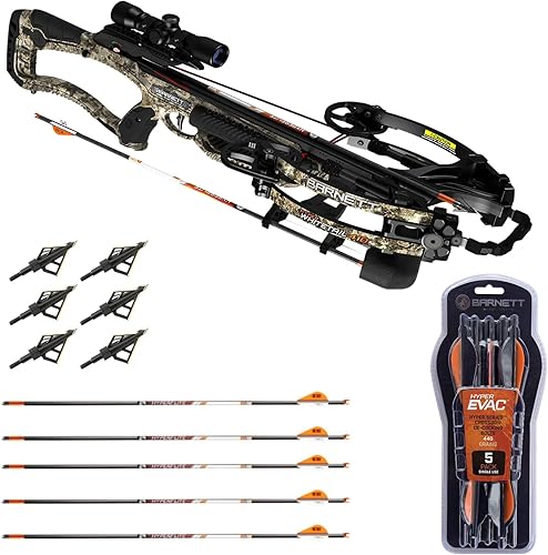 Barnett Crossbows Hyper Whitetail - Paquete de ballesta de 410 FPS roble musgoso con flecha pernos de desactivación y Bl fijo 4 artículos