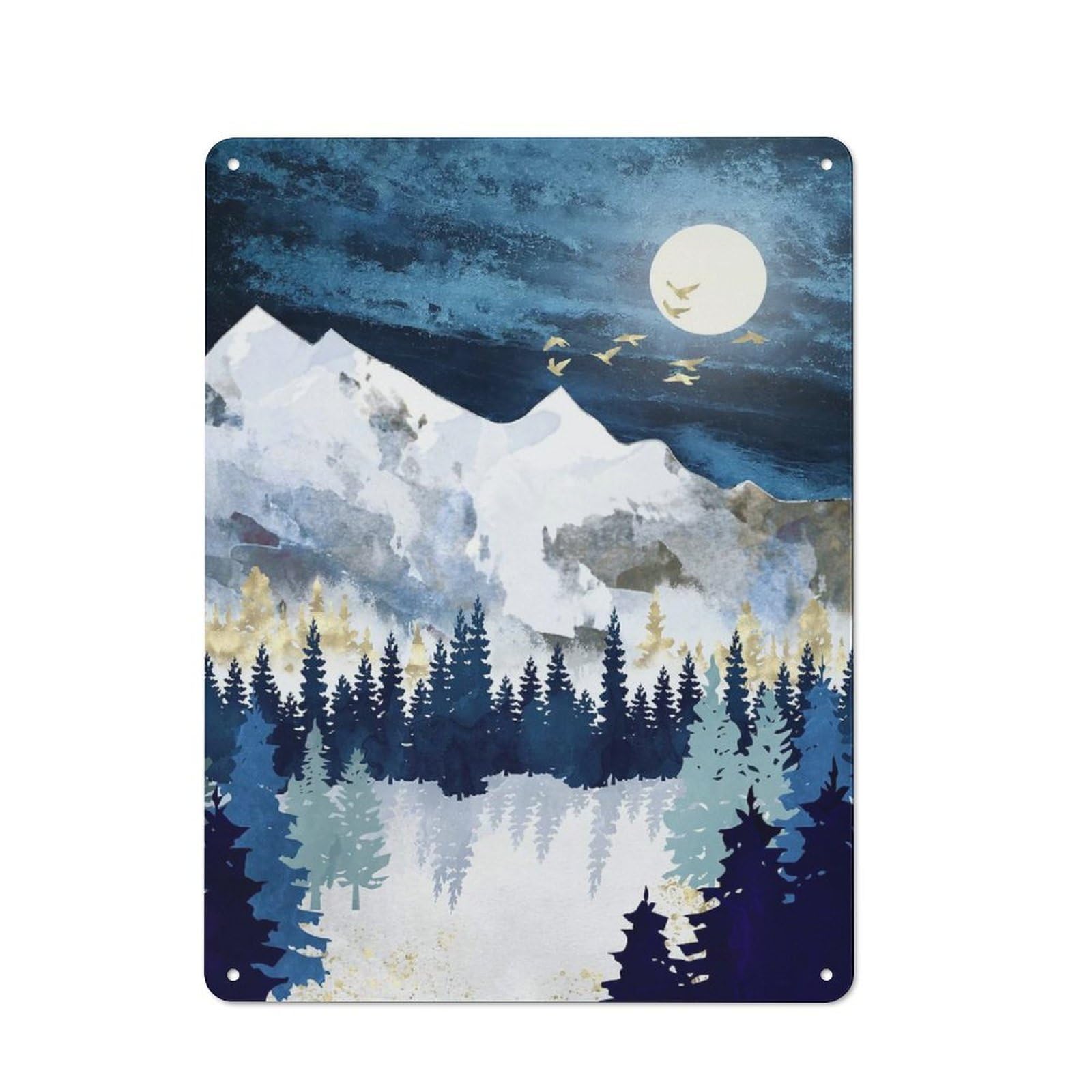 Metal Plaque 40x30cm with Moonlit Snow for Hallway Wall, Rustic Decor, A Metal Wall Feature for Hallways And Entrance Areas