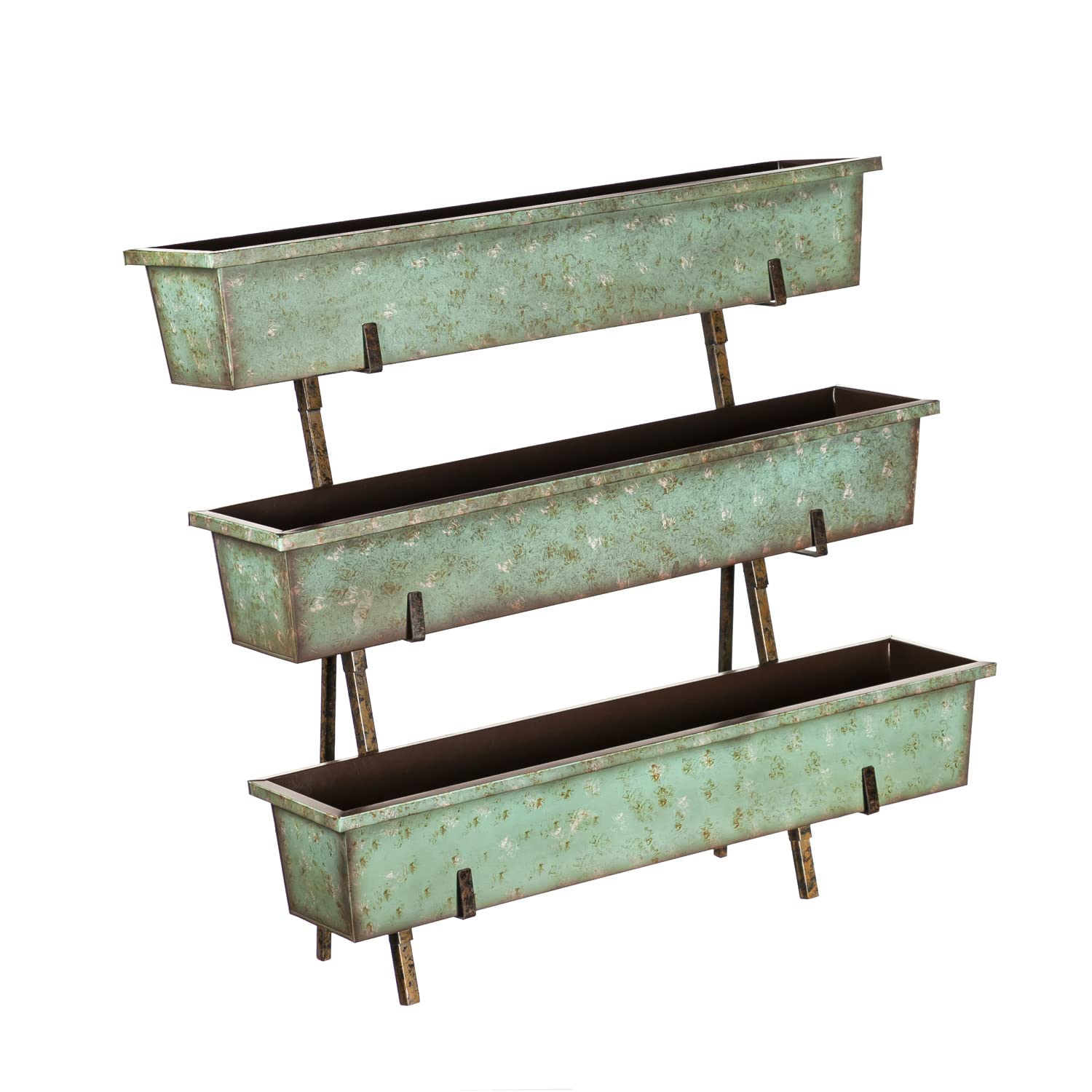 Evergreen Distressed Teal Planter with Distressed Copper Rack