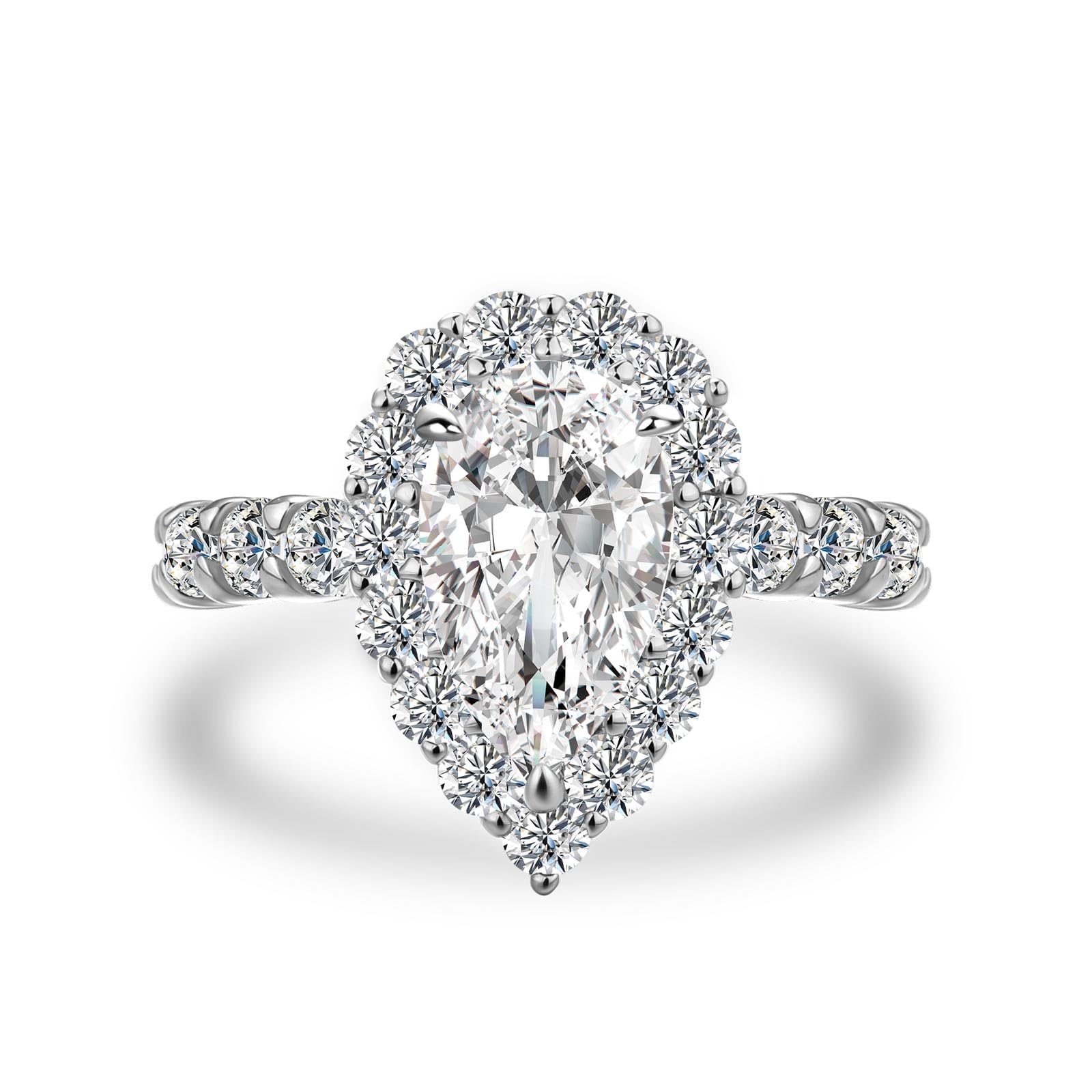 Effinny 2.5ct Elongated Pear Shaped Engagement Ring,925 Sterling Silver Halo Cubic Zirconia Promise Ring for Wedding,Daily,Travel