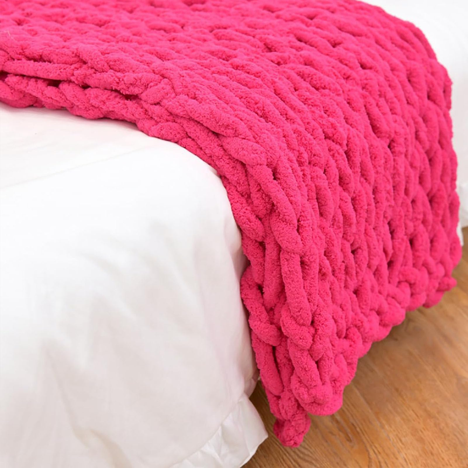 Wttfc Rose Red Chunky Knit Blanket Throw Chunky Knitted Throw Blankets For Couch Bed Sofa Fluffy Soft Blanket With Jumbo Chenille Yarn Handmade Chunky Knit Throw Blanket,,100X150cm