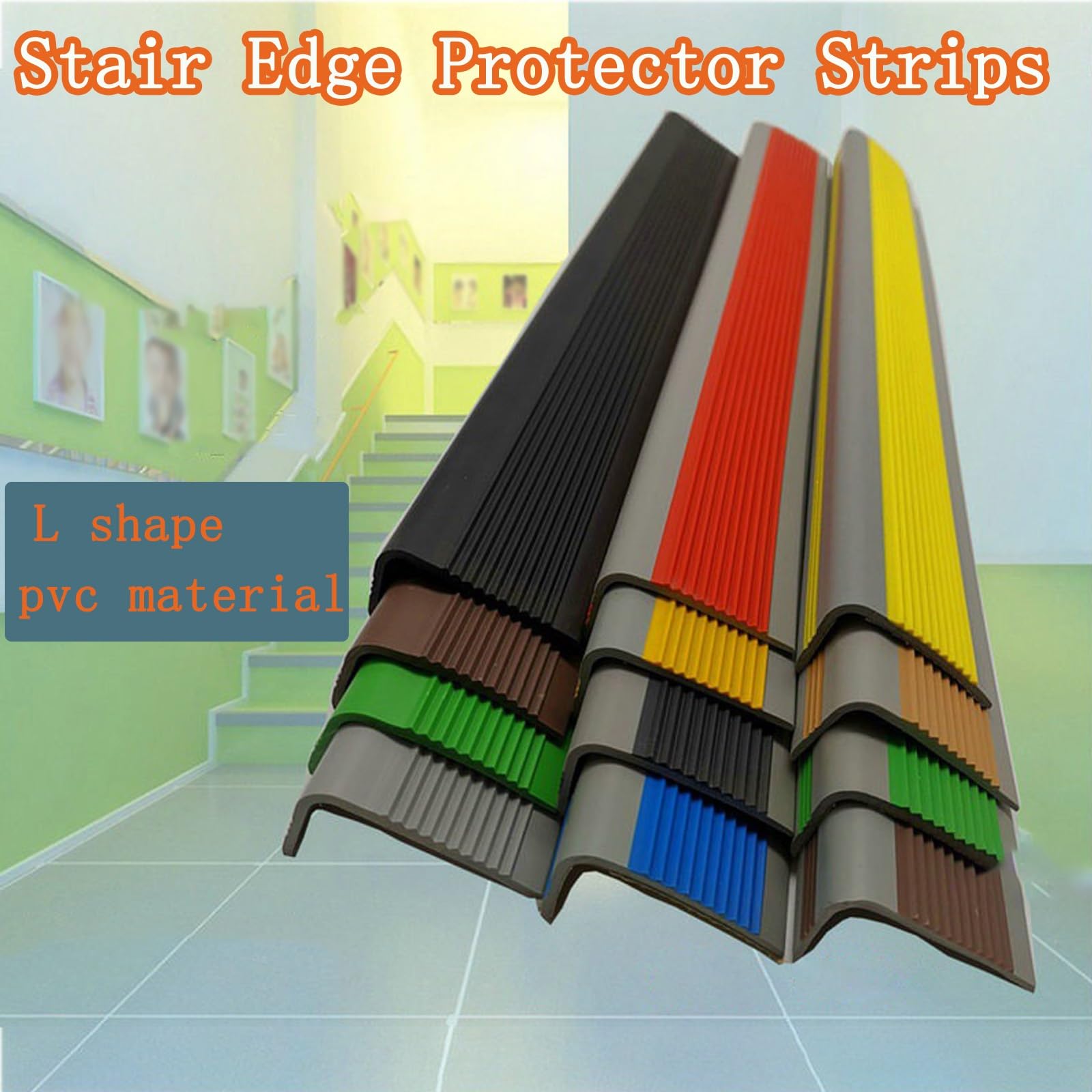 Autoadhesivo De Borde para Escaleras en Forma De L, Tiras Antideslizantes para Peldaños, Material De Pvc Tiras Antideslizantes Autoadhesivas, Adhesivo Y Antideslizante, Apto para Escaleras ( Color : A