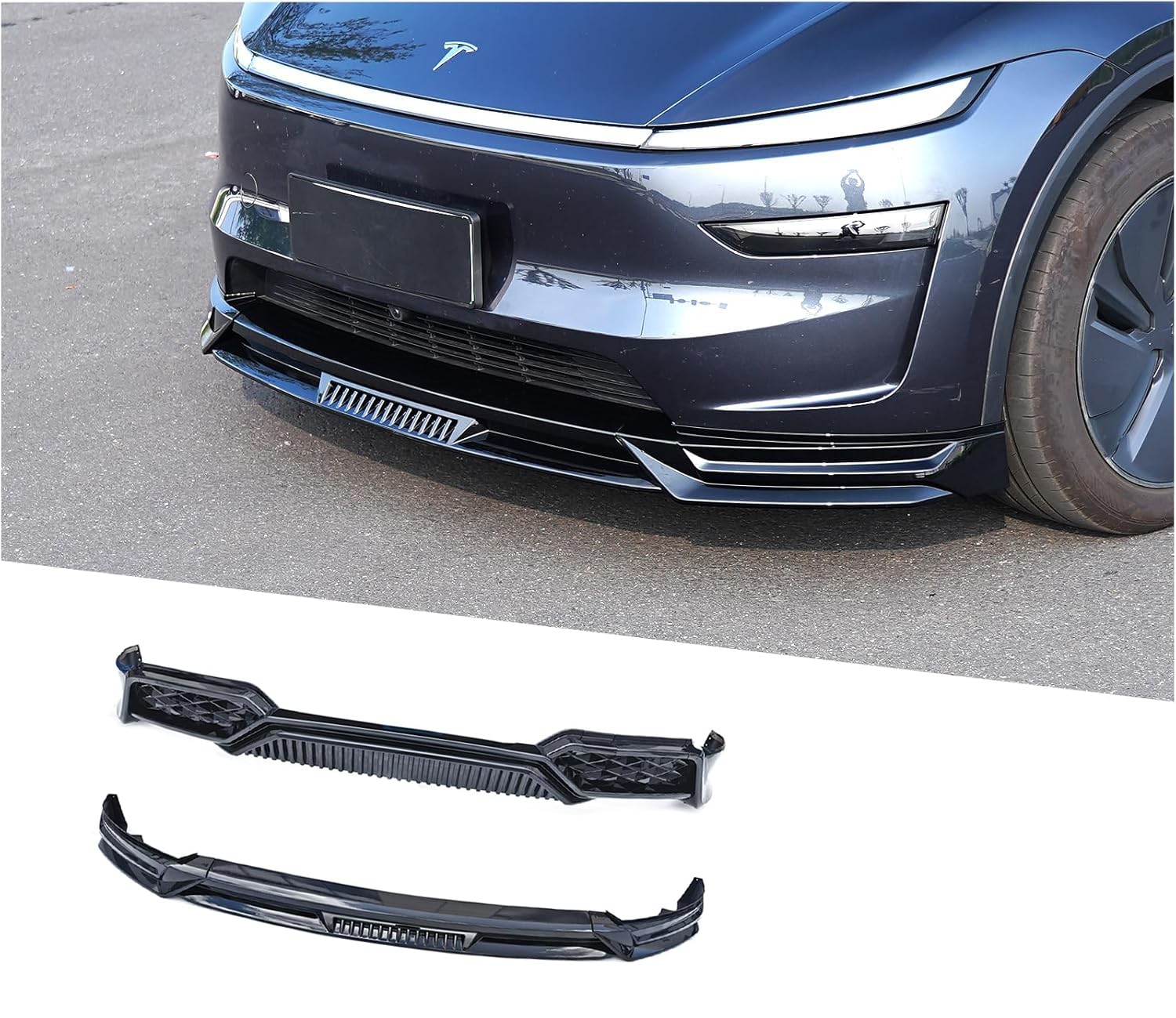 Axinda Car Front Lip + Rear Lip Fit for Tesla Model Y Juniper 2025-2026, Car Body Kits, Glossy Black, 2 Pieces