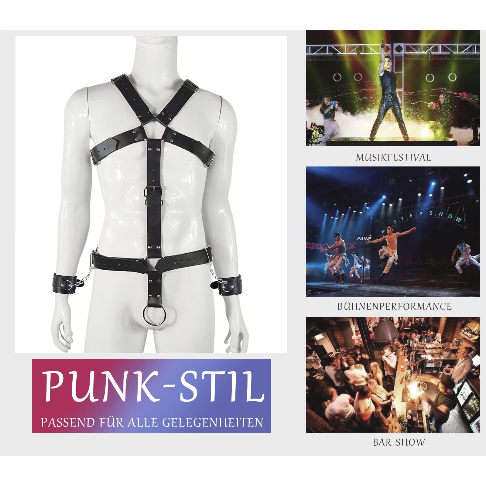 Punk Pour Hommes Harnais De Poitrine En Cuir Avec Menottes & Anneau Pénis,Vêtements Gothiques Pour Hommes Costumes Pour Hommes,Menottes Toys Pour Couples Extrême