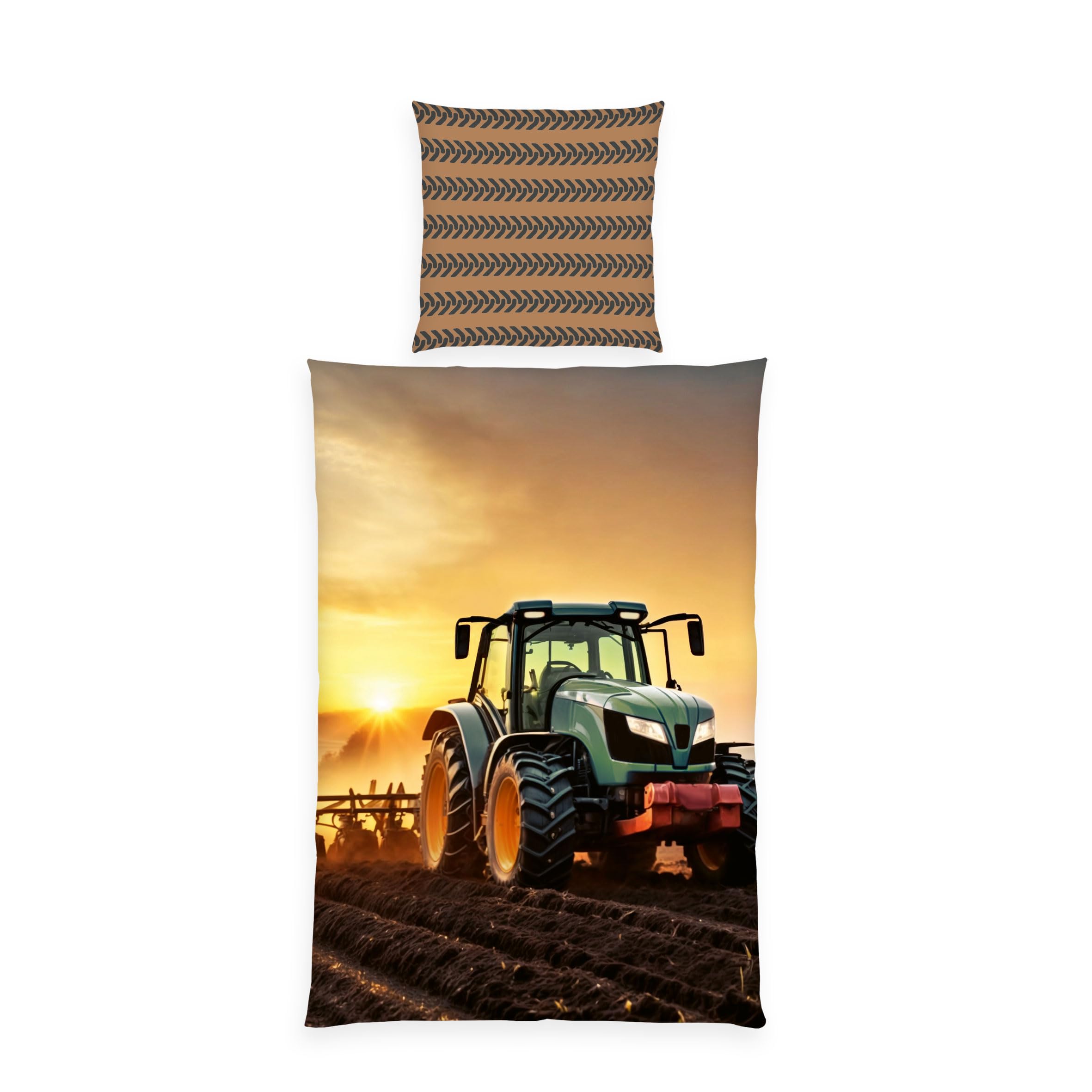 Herding Young Collection Tractor Bed Linen, Pillowcase Approx. 80 x 80 cm, Duvet Cover Approx. 135 x 200 cm, with Branded Zip, 100% Cotton/Renforcé