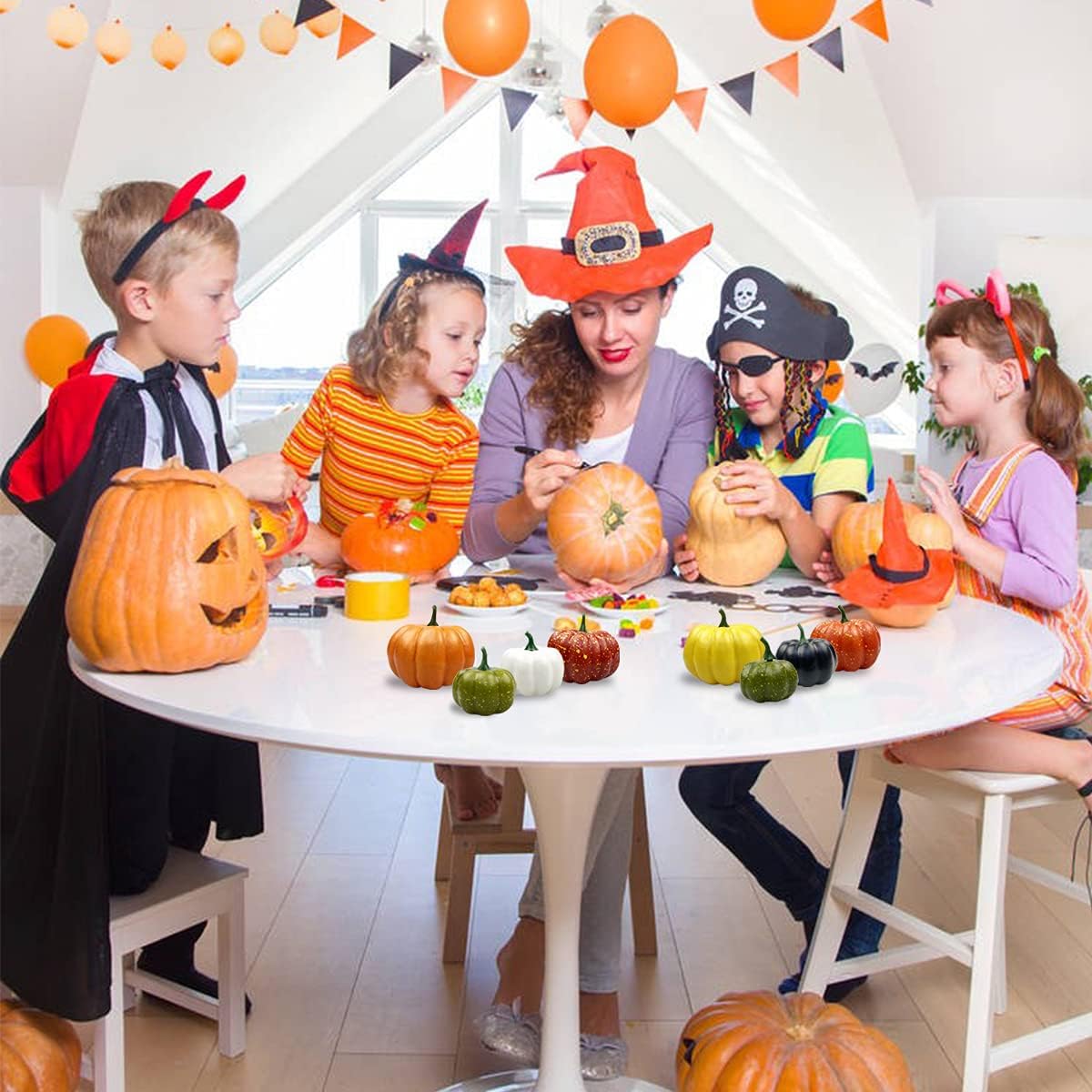 Pinkiwine 20 Pack Assorted Colors & Sizes Artificial Pumpkins Set Fake Harvest Pumpkin for Fall Decor Home Halloween Thanksgiving Party Wedding Decorations
