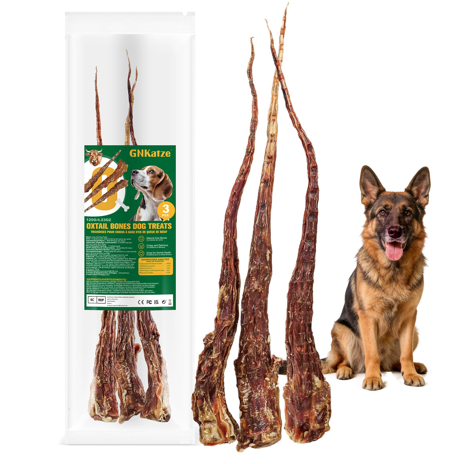 3 PCS Natural Ox Tail Bone for Dogs - Long Lasting Dental Treat, Raw Leather Free and Digestible Unique Ingredient: Grass-fed Beef (3 PCS)