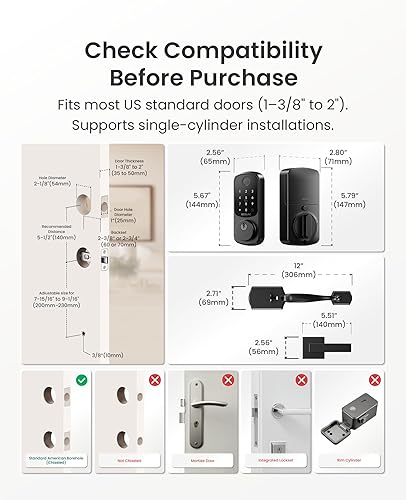 Miniatura 6 de DESLOC B200 Cerradura de Puerta de Entrada sin Llave con Mango, Cerraduras Inteligentes para Puerta Delantera, Cerradura de Seguridad Inteligente,