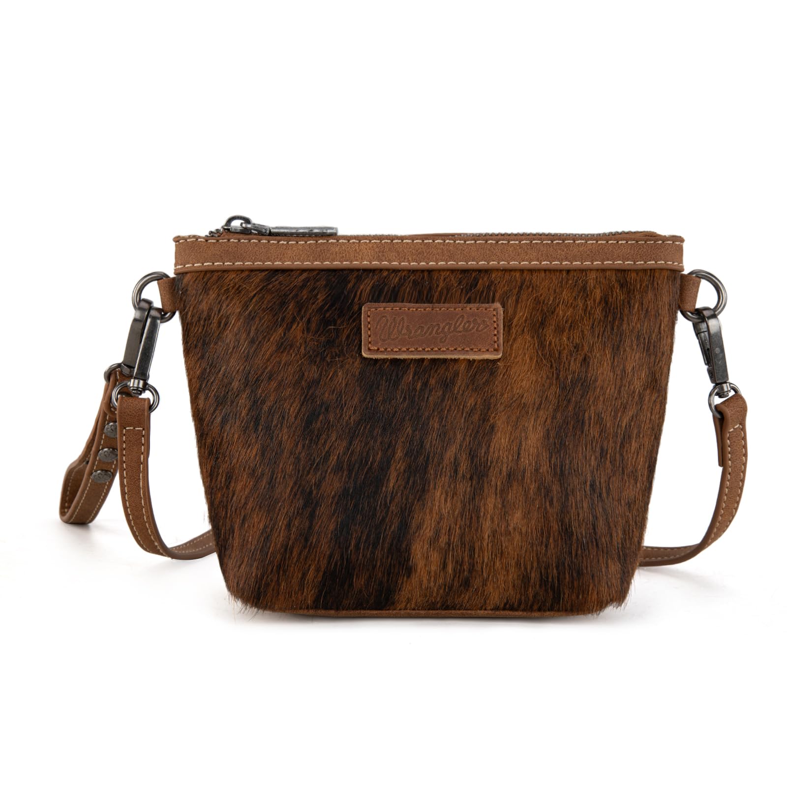 Wrangler Western Horsehair Wristlet Clutch Purse Vintage Hair-On Cowhide Crossbody Bag for Women WG169-1812BR