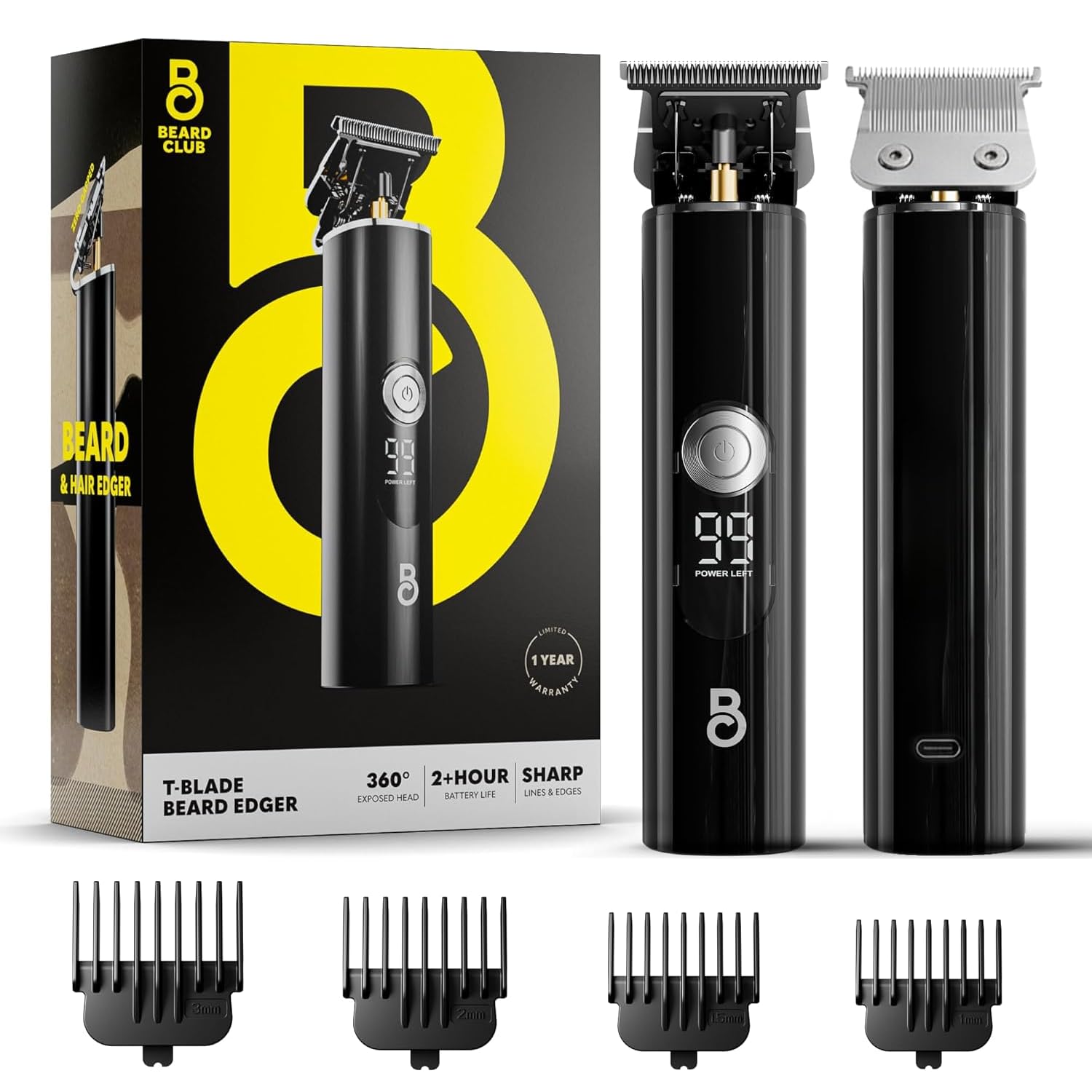 The Beard Club Professional T-Blade Beard Trimmer for Men LT - Barber Electric Shaver, Mustache &amp; Hair Clippers for Men Zero Gapped Cordless Buzzer Hair Trimmer &amp; T Liner - Edger Line Up Grooming Kit