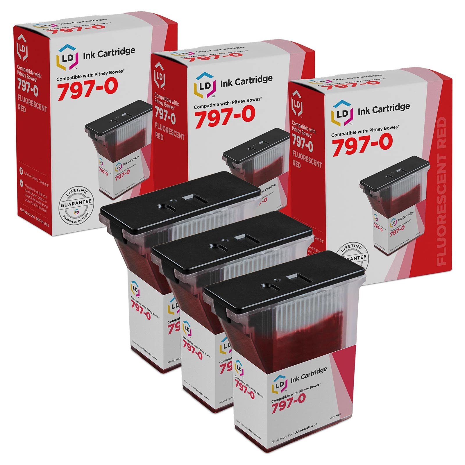 LD Products Compatible Ink Cartridge Replacement for Pitney Bowes 797-0 (Fluorescent Red, 3-Multipack) Compatible with The Following Pitney Bowes Model MailStation K700