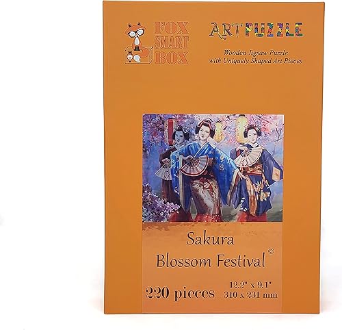Miniatura 7 de Rompecabezas de madera para adultos – Piezas de forma única – Fabricado en los Estados Unidos por FoxSmartBox – 220 piezas – Sakura Blossom Festival