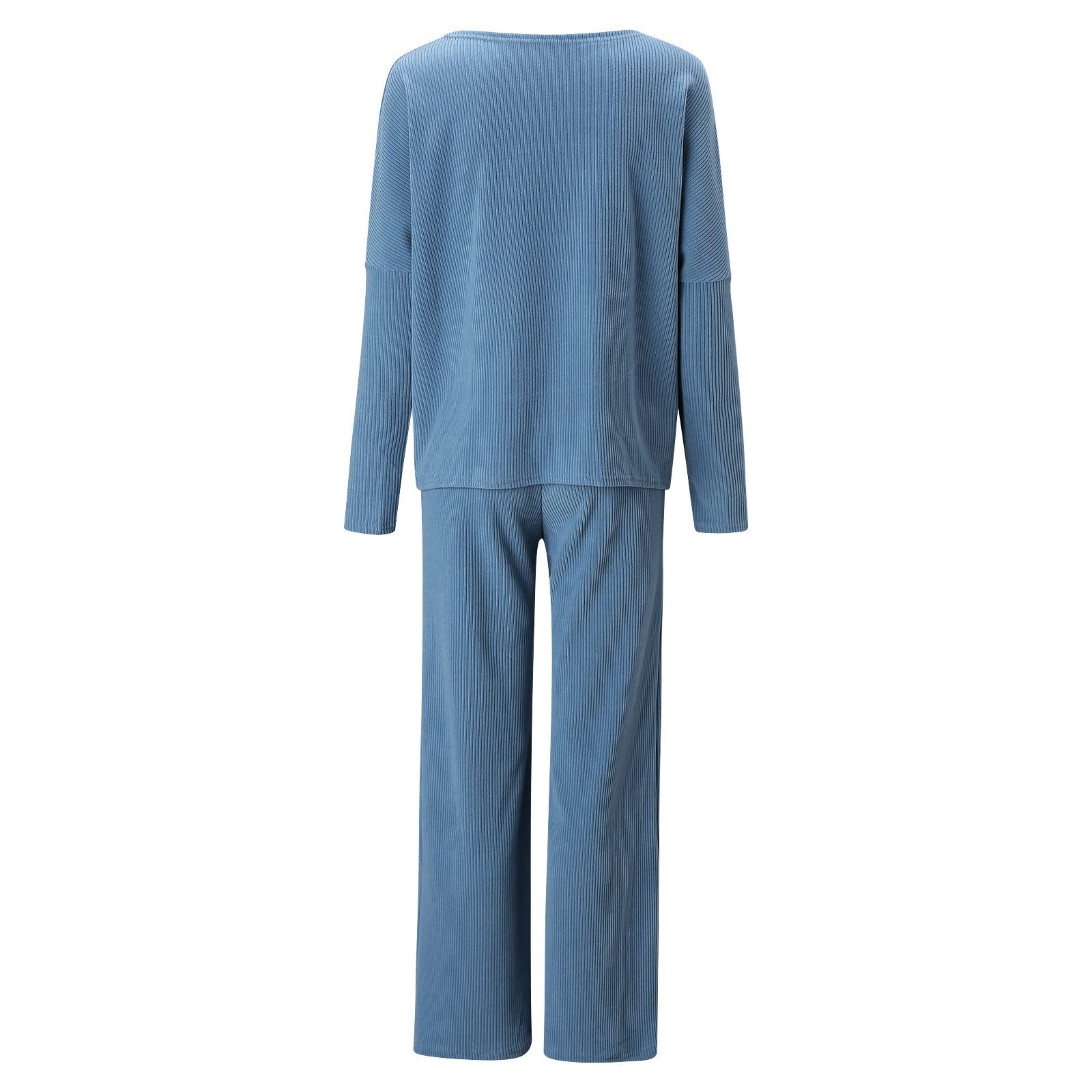 Dwuczęściowy Garnitur Z Dzianiny Damski Elegancki Dzianinowy Top Z Długimi Rękawami Sweter Z Dzianiny Z Szerokimi Nogawkami Spodnie Sweter Garnitur Strój Do Joggingu Komplet Garniturów Ulicznyc