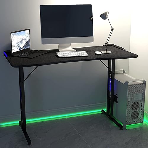 Miniatura 2 de SMUG Luces LED 4724 pulgadas en forma de T escritorio de estudio en casa mesa de juego moderna para computadora estación de trabajo de escritura de