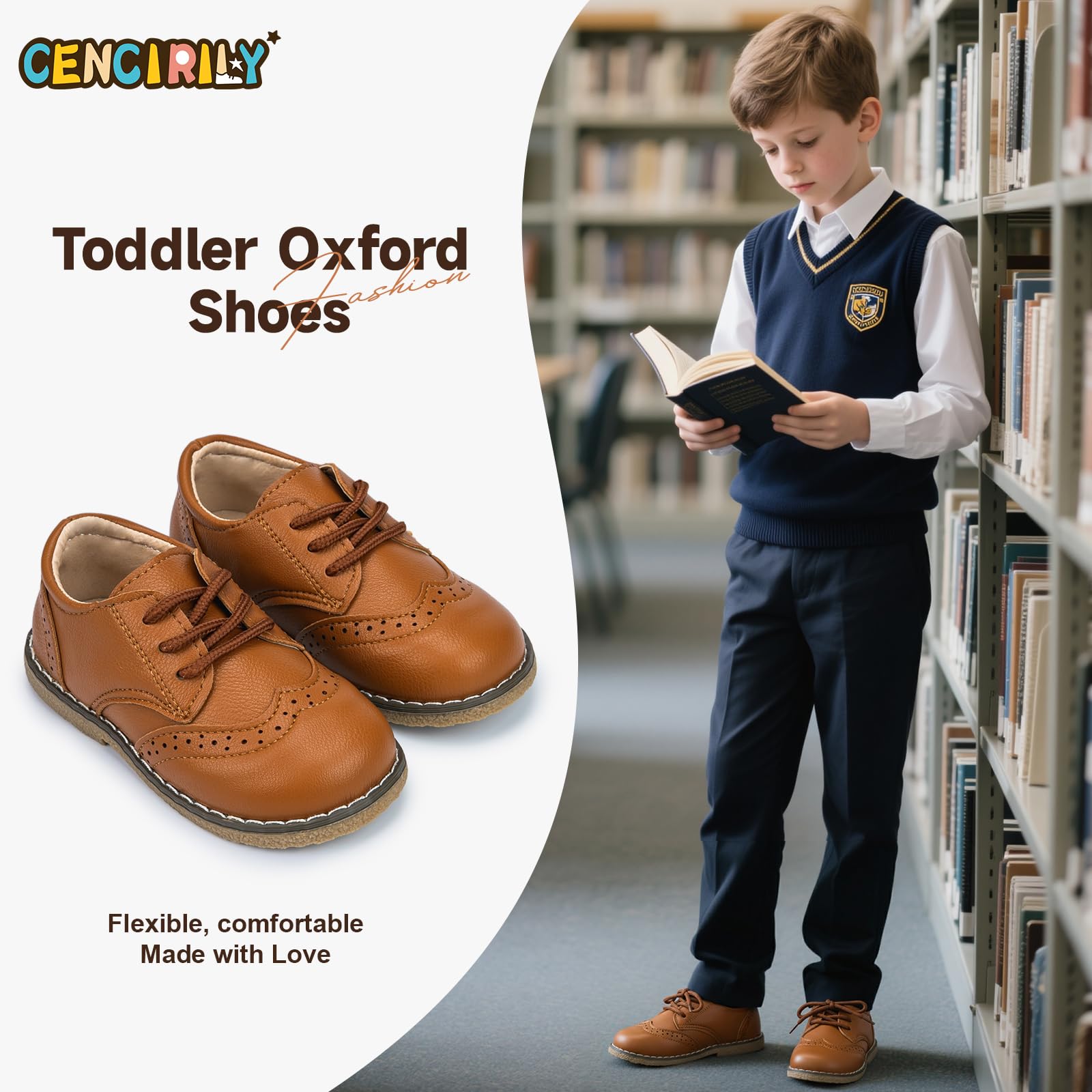 CENCIRILY Oxford-Schuhe für Kleinkinder, Jungen, Mädchen, Schnürschuhe, rutschfeste Textur, Sohle, Loafer, flach, klassisches Schuluniform-Schuh