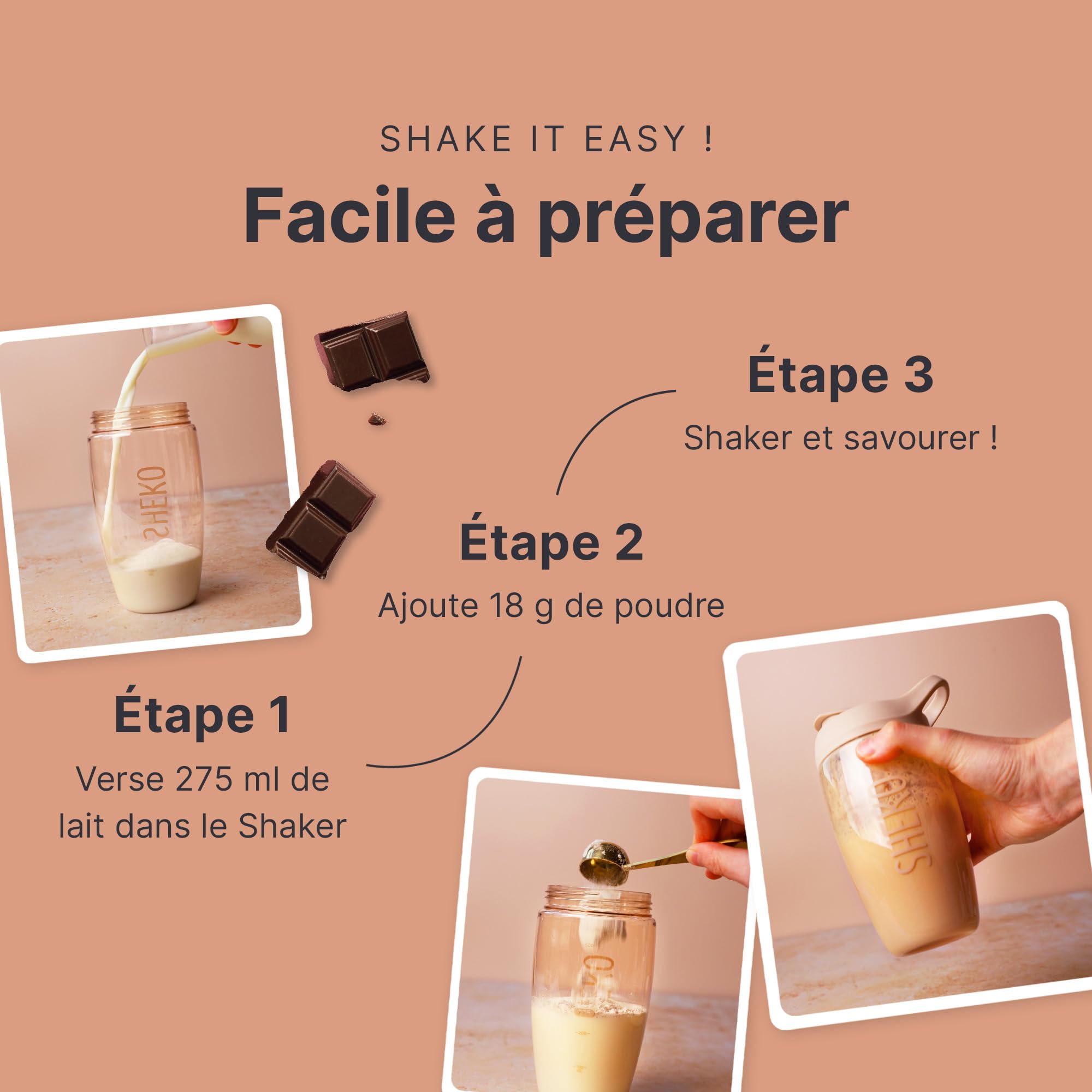 SHEKO - Shake repas à boire - Substitut de repas - Riche en protéines - Goût naturel - Shake minceur (378 g – 1 paquet, Chocolat)