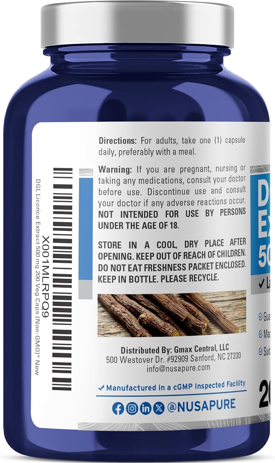 NusaPure DGL Licorice Extract 500 mg 200 Veggie Capsules (Vegan,Non-GMO) - Image 3