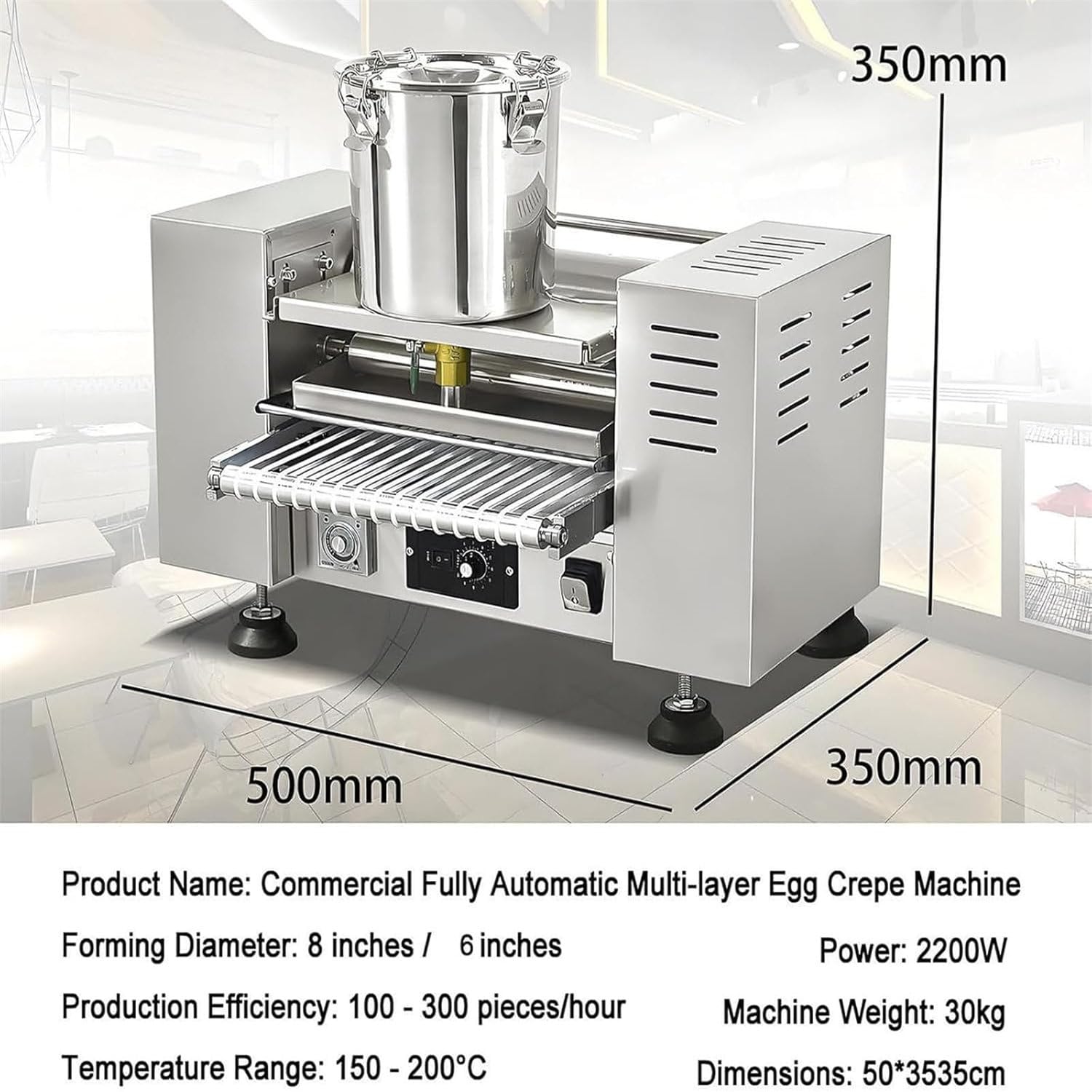 Macchina crêpe Commerciale in Acciaio Inossidabile, Macchina Automatica per Preparazione di Mille crêpe, Stampi 6/8 di Pollice, Spessore delle crêpe: da 0,016" A 0,047 6 Pollici 6in
