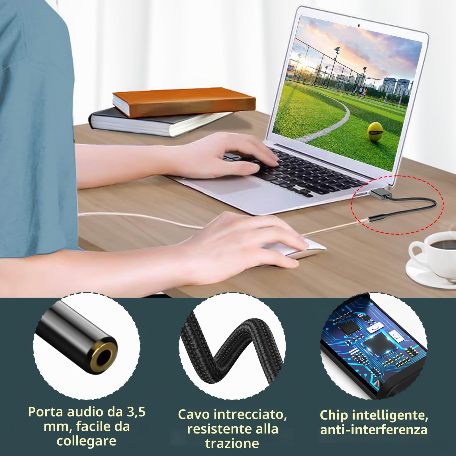 Adattatore Audio USB a Jack 3,5 mm Scheda Audio Esterna USB A a TRRS per Cuffie Microfono Compatibile con PC Laptop PS4 PS5 Switch Mac Linux Chromebook Windows 11 10 8 7 DAC 24bit 96kHz Plug and Play