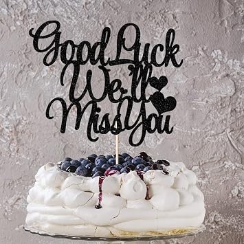 زينة كعكة Black Glitter Good Luck Well Miss You لحفل التخرج وتغيير الوظيفة والوداع والتقاعد ولوازم حفل الانتقال إلى منزل جديد