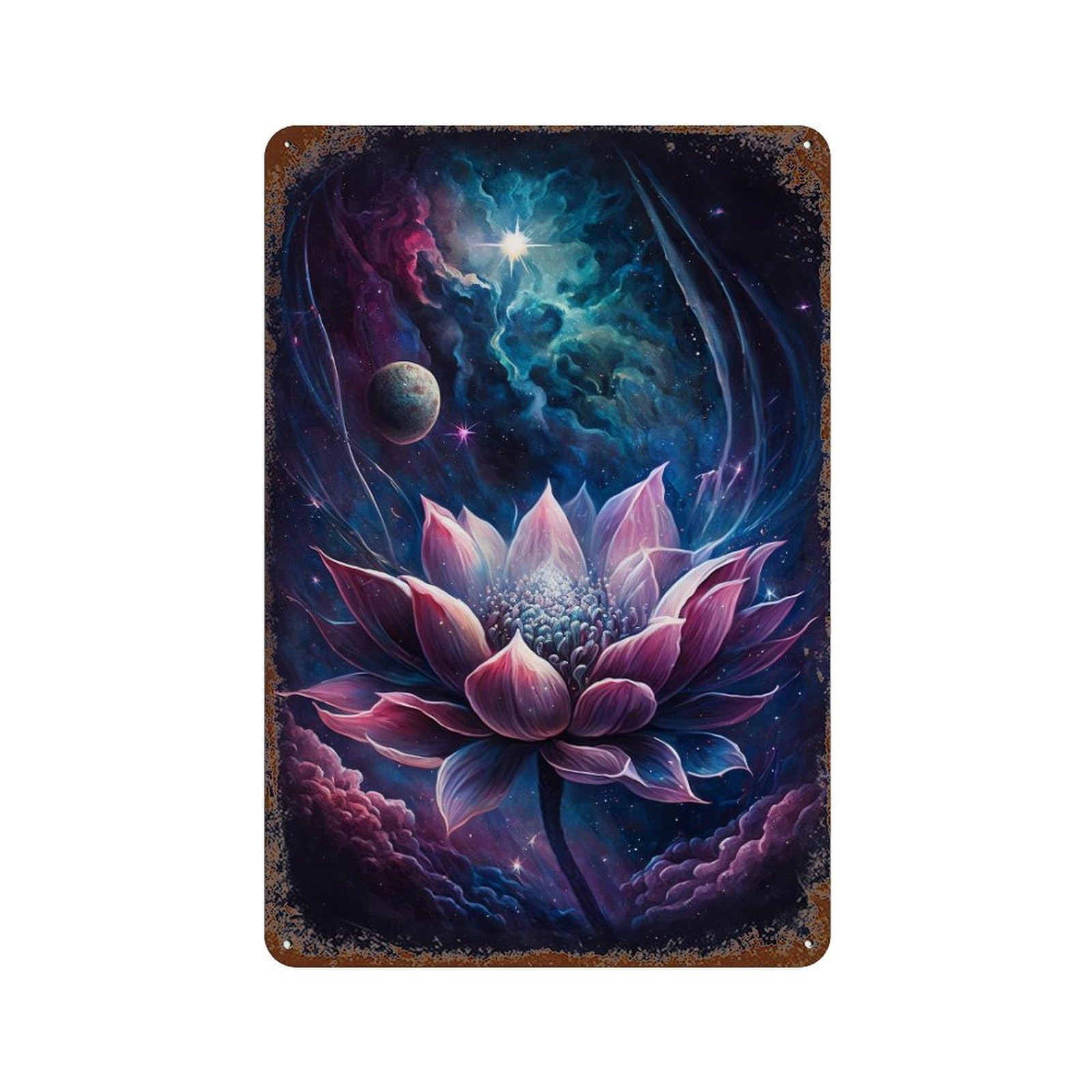 Cosmic Lotus Bloom-1 Rust Effect Tin Sign 11.8"x7.9", for Farmhouse, Kitchen And Entryway Decor, Decorative Metal Wall Art