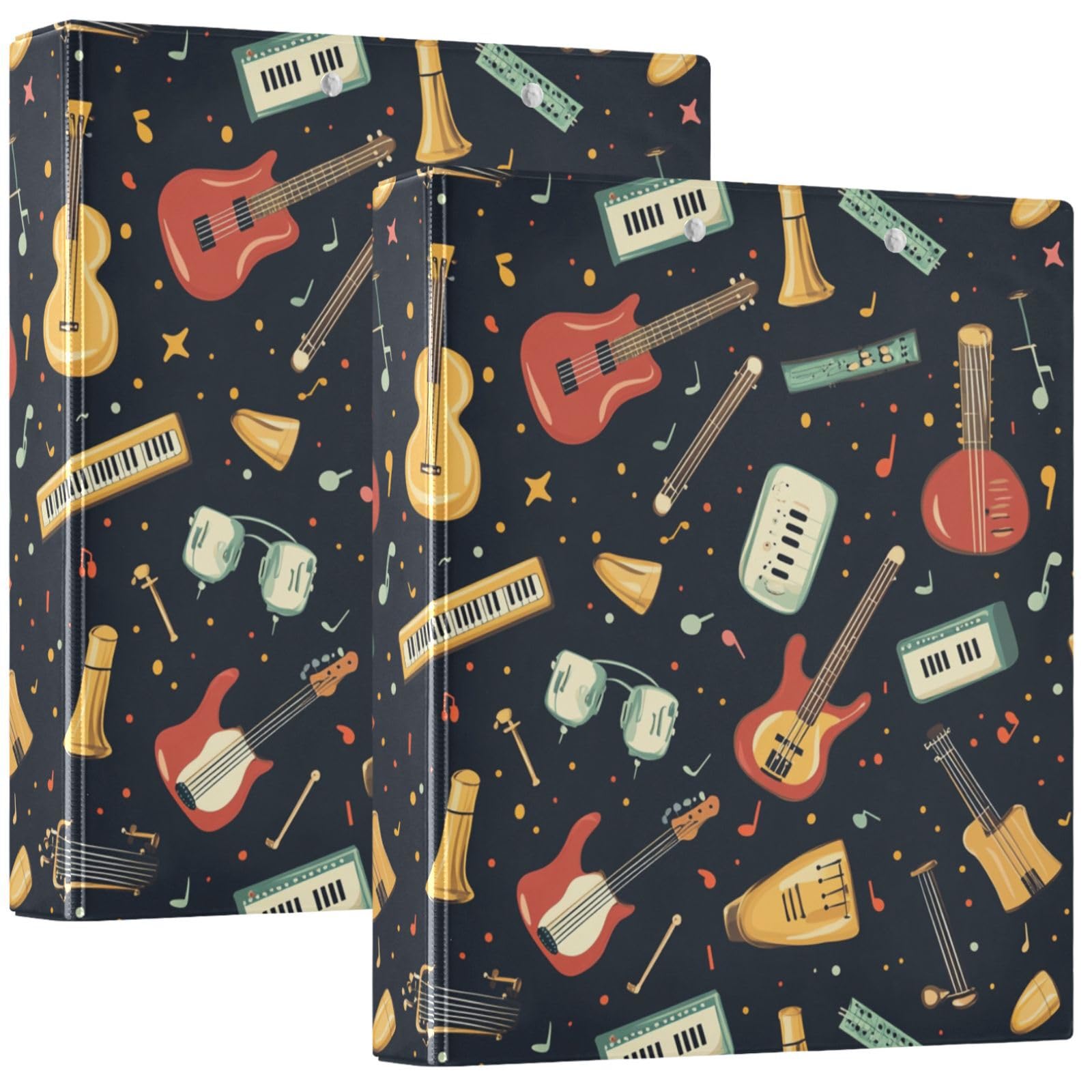 Pigsaly Round Ring Binders Rock Roll Lightnings Skull 3 Ring Binder 1.5 in Microphone Punk Guitars Clipboard Binders with Pockets Fits 200 Sheets for