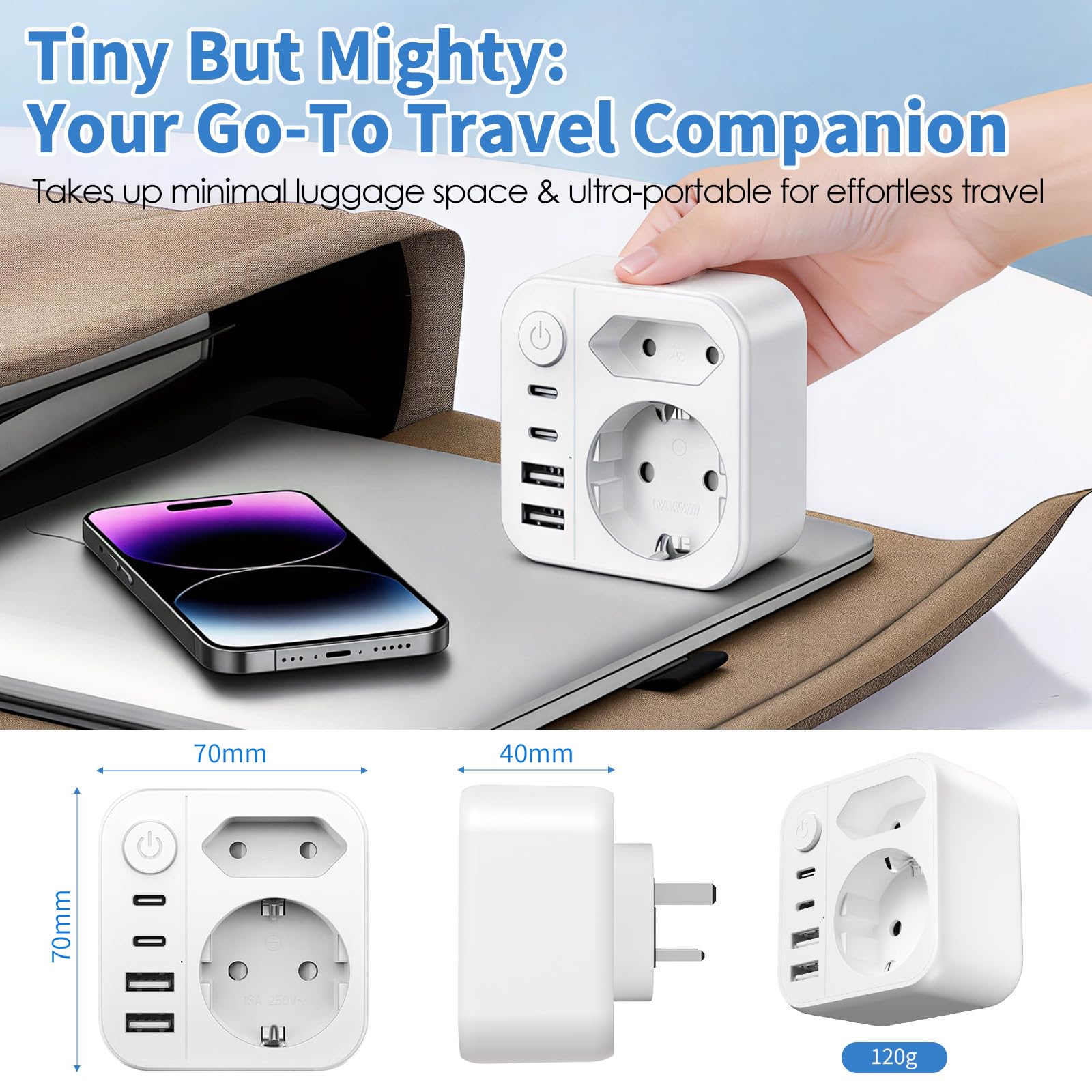 6 en 1 Adaptateur Prise Anglaise UK,3250W Adaptateur de Voyage UK avec 2 Prises,2 USB,2 Type-C,Adaptateur Type G pour Irlande Dubaï Malaisie Maldives Angleterre