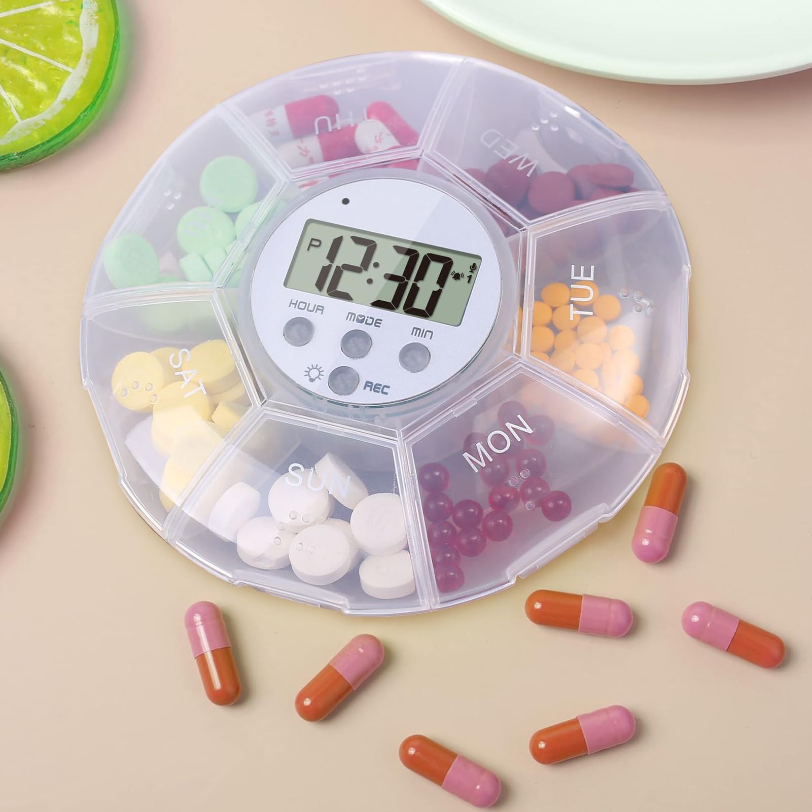 Dispenser Automatico per Farmaci,Portafarmaci Con Timer - Funzione Di Registrazione, 7 Scomparti Per Organizzazione Farmaci Per Anziani, Case Di Cura, Ospedali E Viaggi