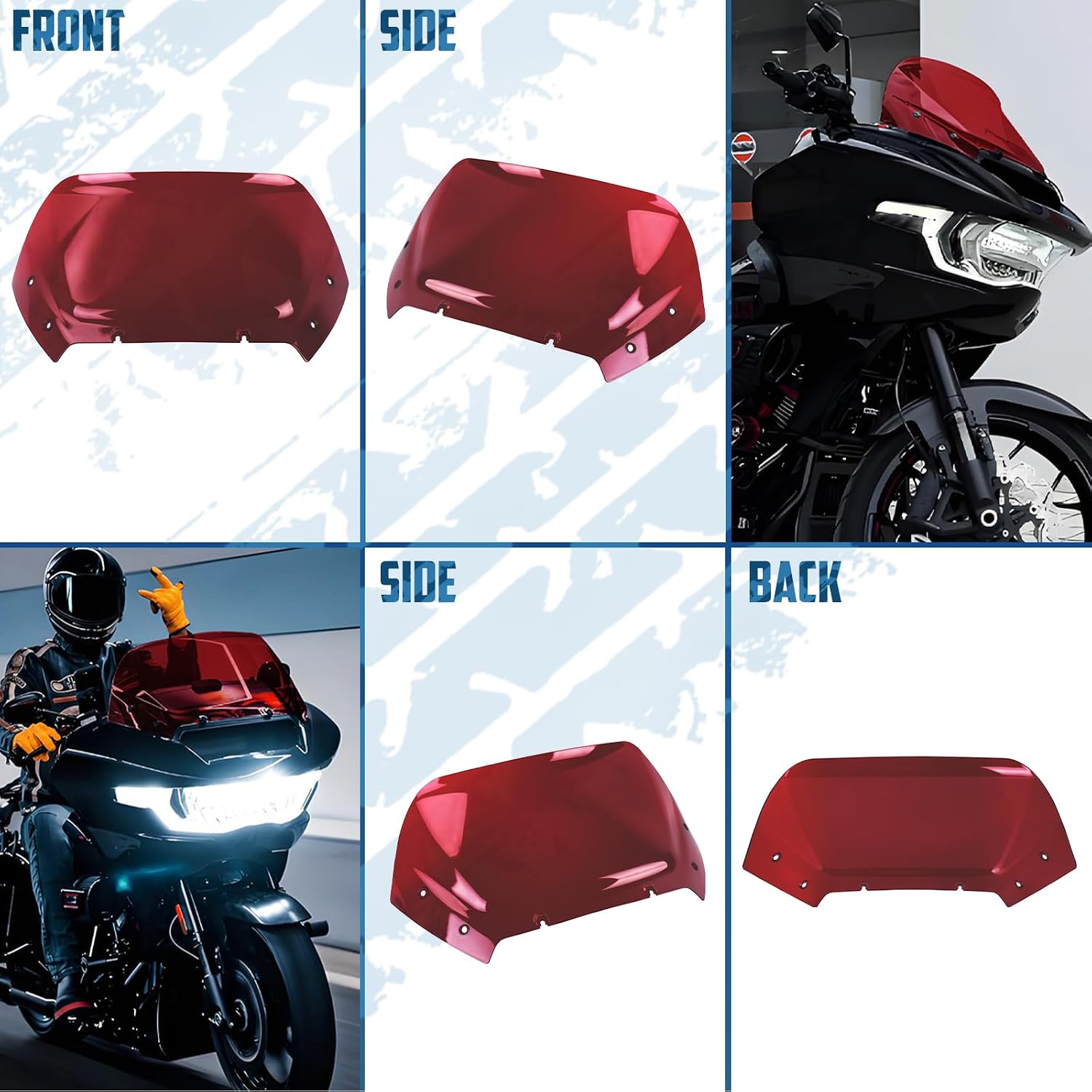 Motorcycle Windshield 10 inch Wind Splliter Front Fairing Windscreen Fits for Harley Touring Road Glide FLTRX CVO FLTRXSE 2023-Up, Road Glide ST FLTRXSTSE 2024-Up, Red