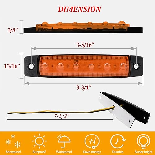 Miniatura 5 de FABOOD F Paquete de 10 luces LED de 12 V CC ámbar de 3.8 pulgadas, 6 luces LED de marcador lateral para remolque, camión, camioneta, cuatrimoto,