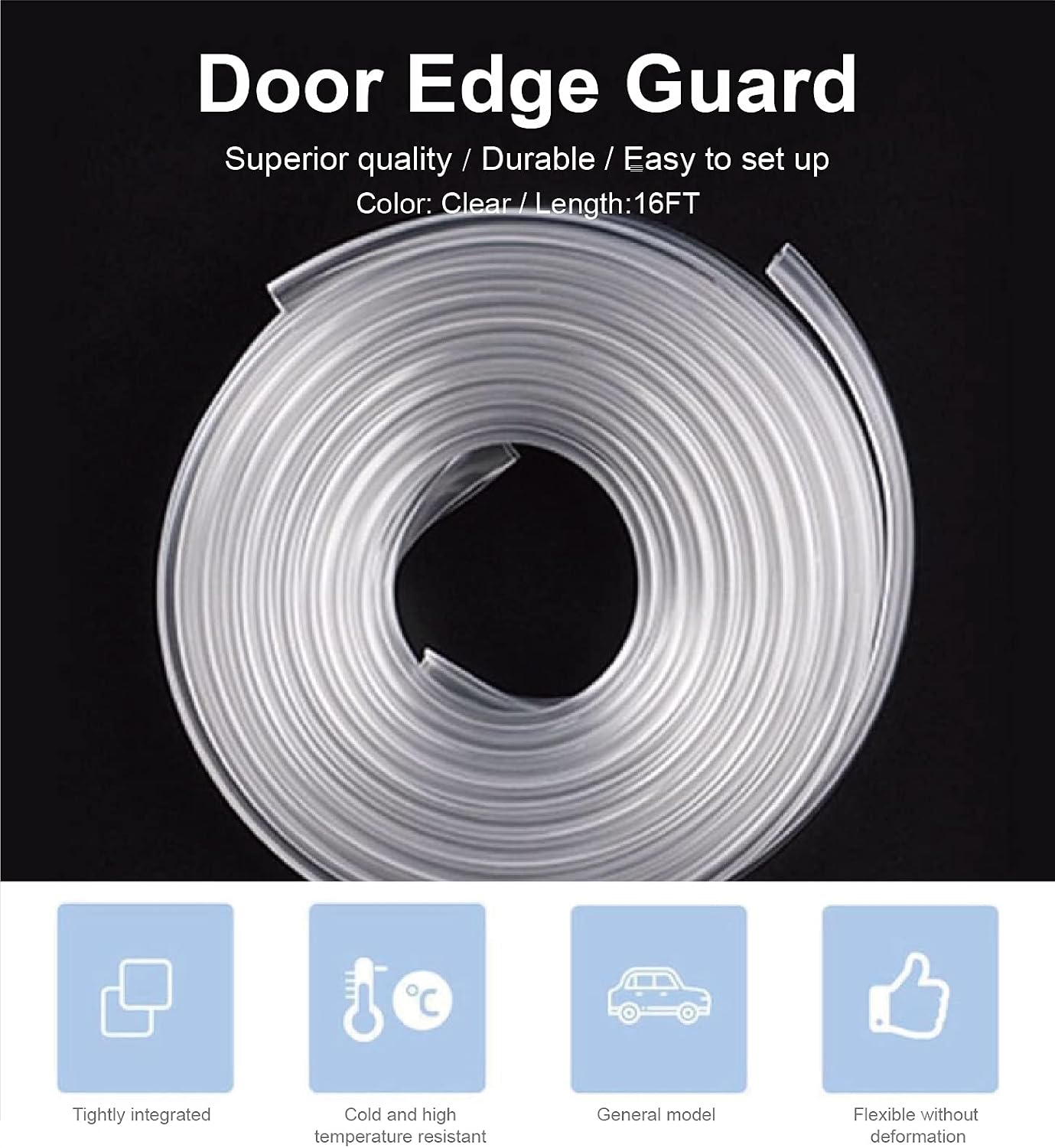Logctee Car Door Edge Guards, 16ft Clear Chrome Universal U Shape Rubber Sealed Door Edge Protection Fit for Most Car