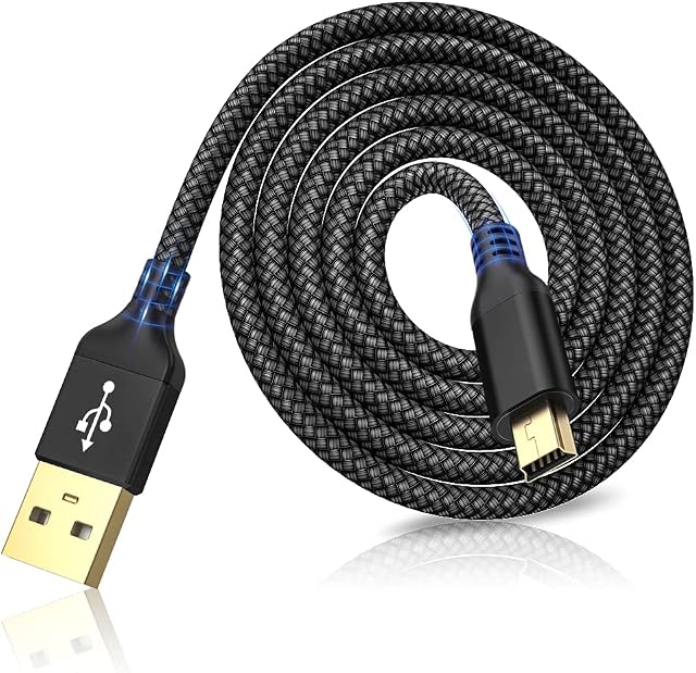Mini USB Cable 2M, AkoaDa Braided USB 2.0 to Mini B Cable Data Charging Cable Compatible with PS3 Controller, Garmin GPS, Blue Yeti,Hero 3/4, Dash Cam, Nikon, Canon etc (Black)